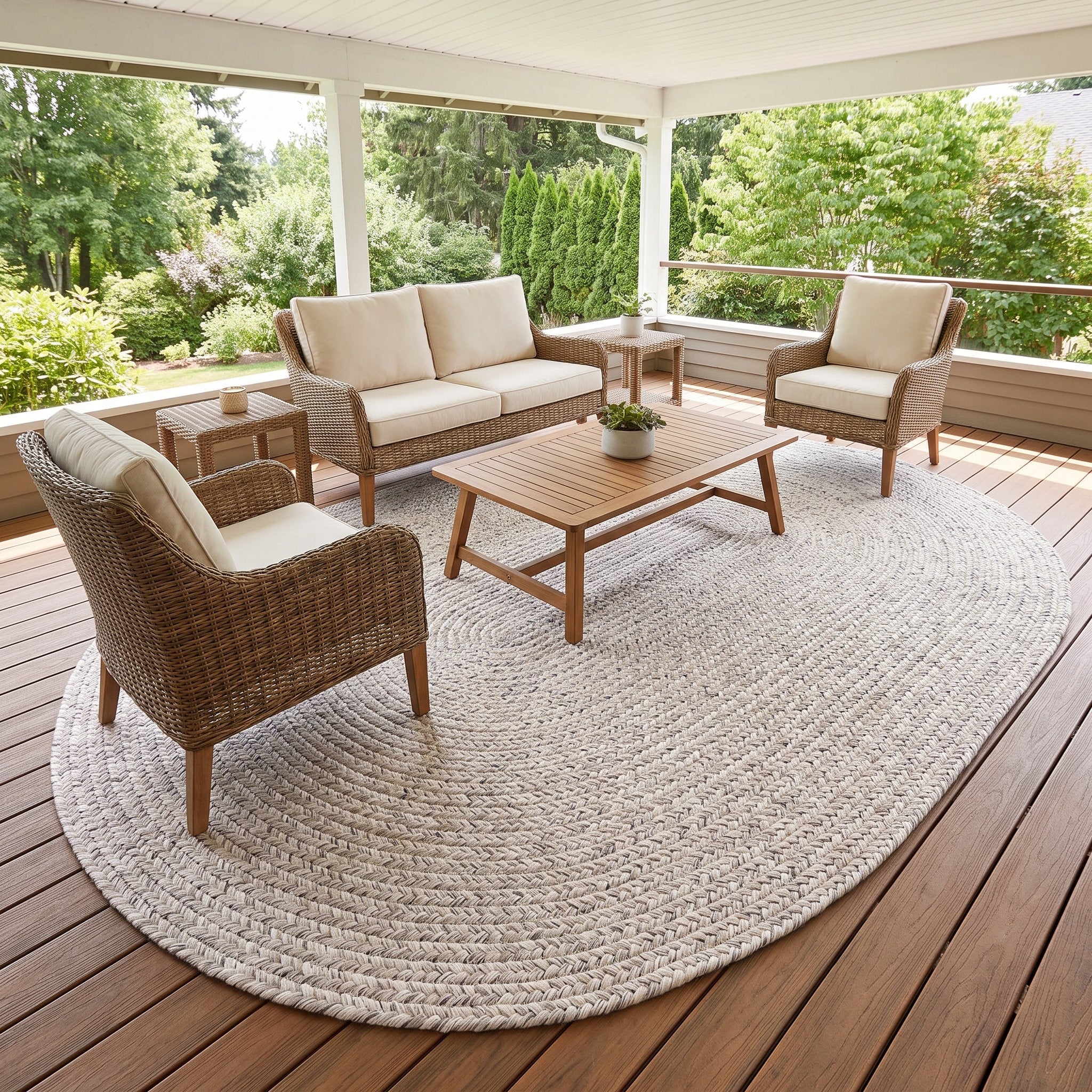 Angier Braided Indoor/Outdoor Rug - Ivory / Gray Oval 8' X 10' #shape_Oval