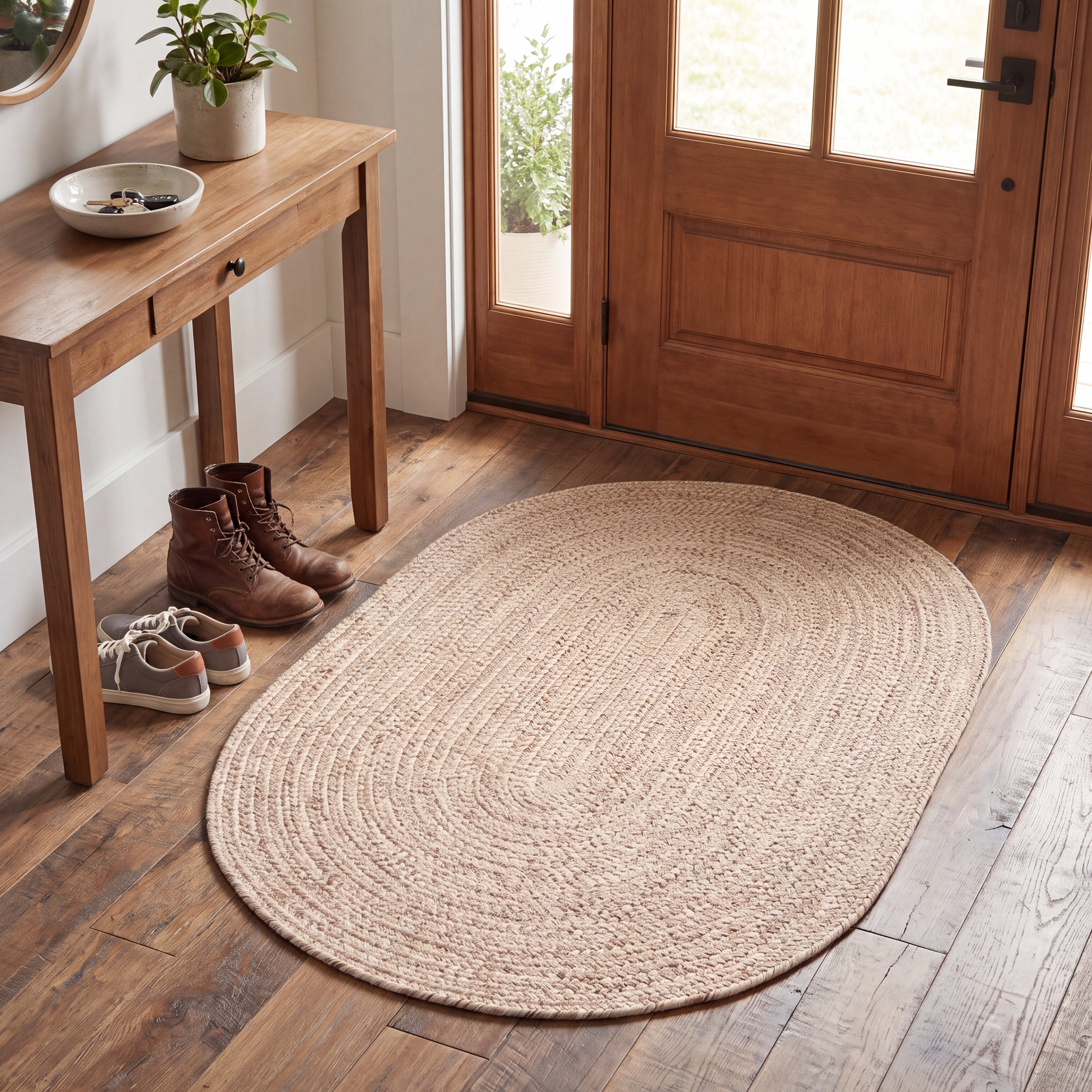 Angier Braided Indoor/Outdoor Rug - Oatmeal Beige Oval 2' X 3' #shape_Oval