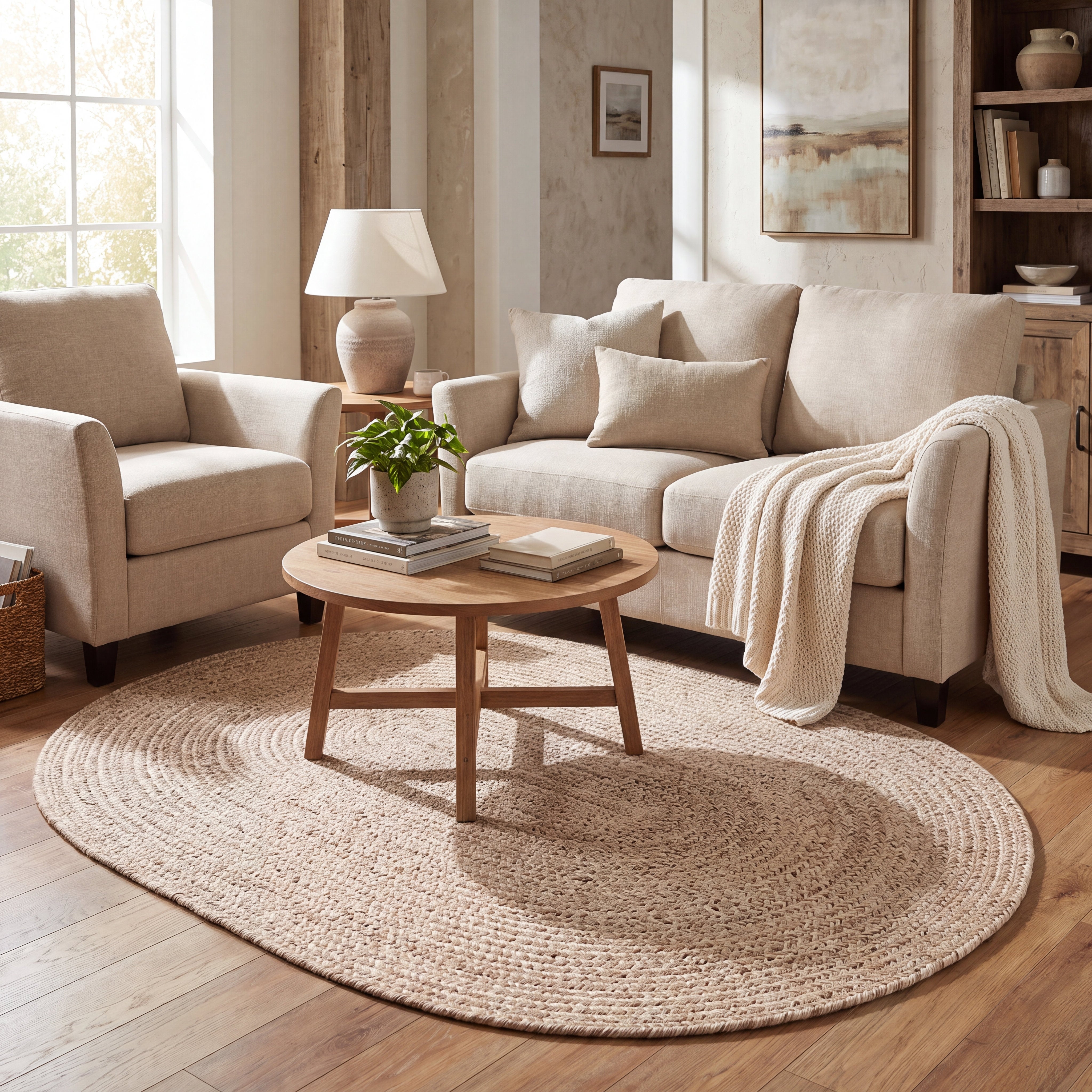 Angier Braided Indoor/Outdoor Rug - Oatmeal Beige Oval 4' X 6' #shape_Oval