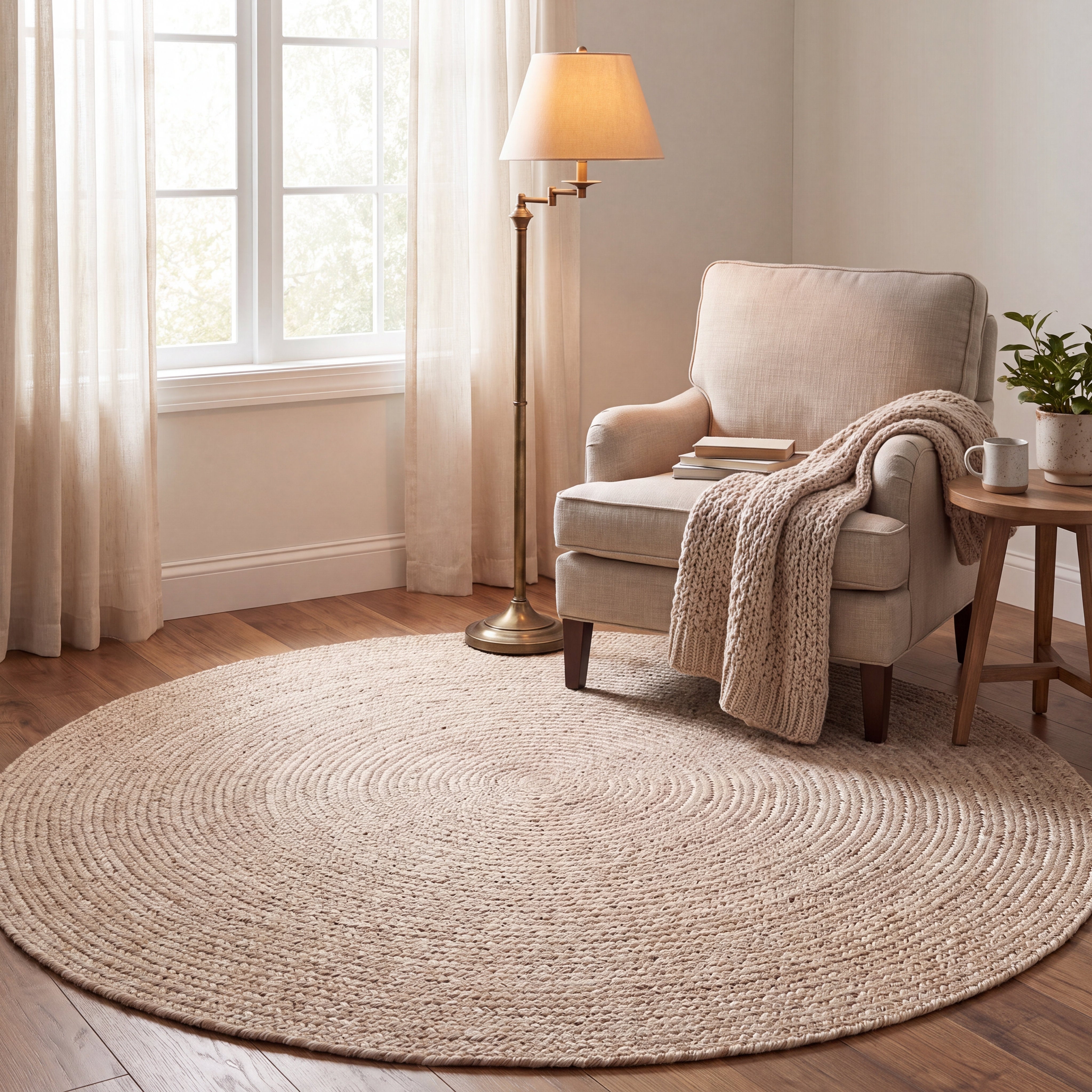 Angier Braided Indoor/Outdoor Rug - Oatmeal Beige Round 5' Round #shape_Round