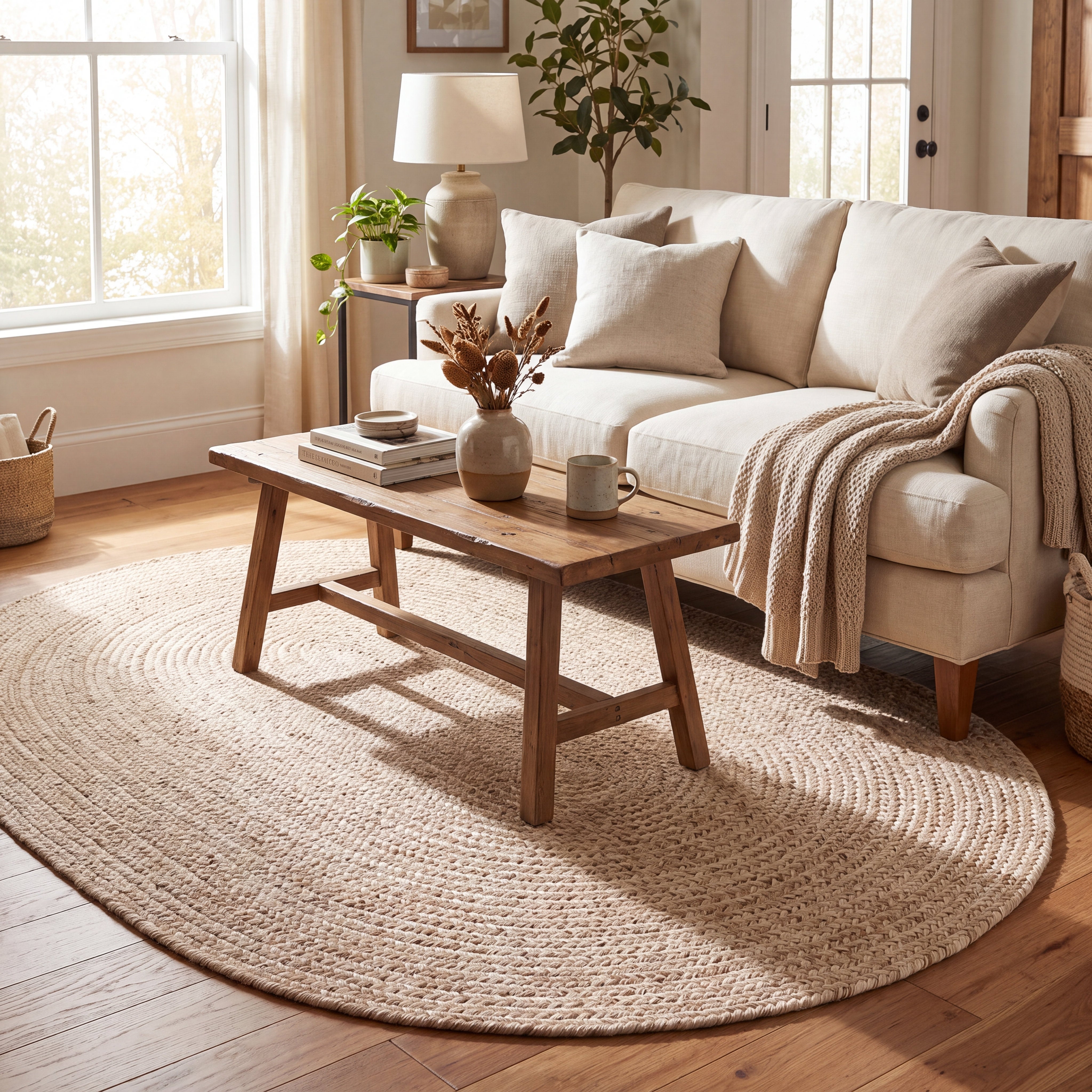Angier Braided Indoor/Outdoor Rug - Oatmeal Beige Oval 5' X 7' #shape_Oval