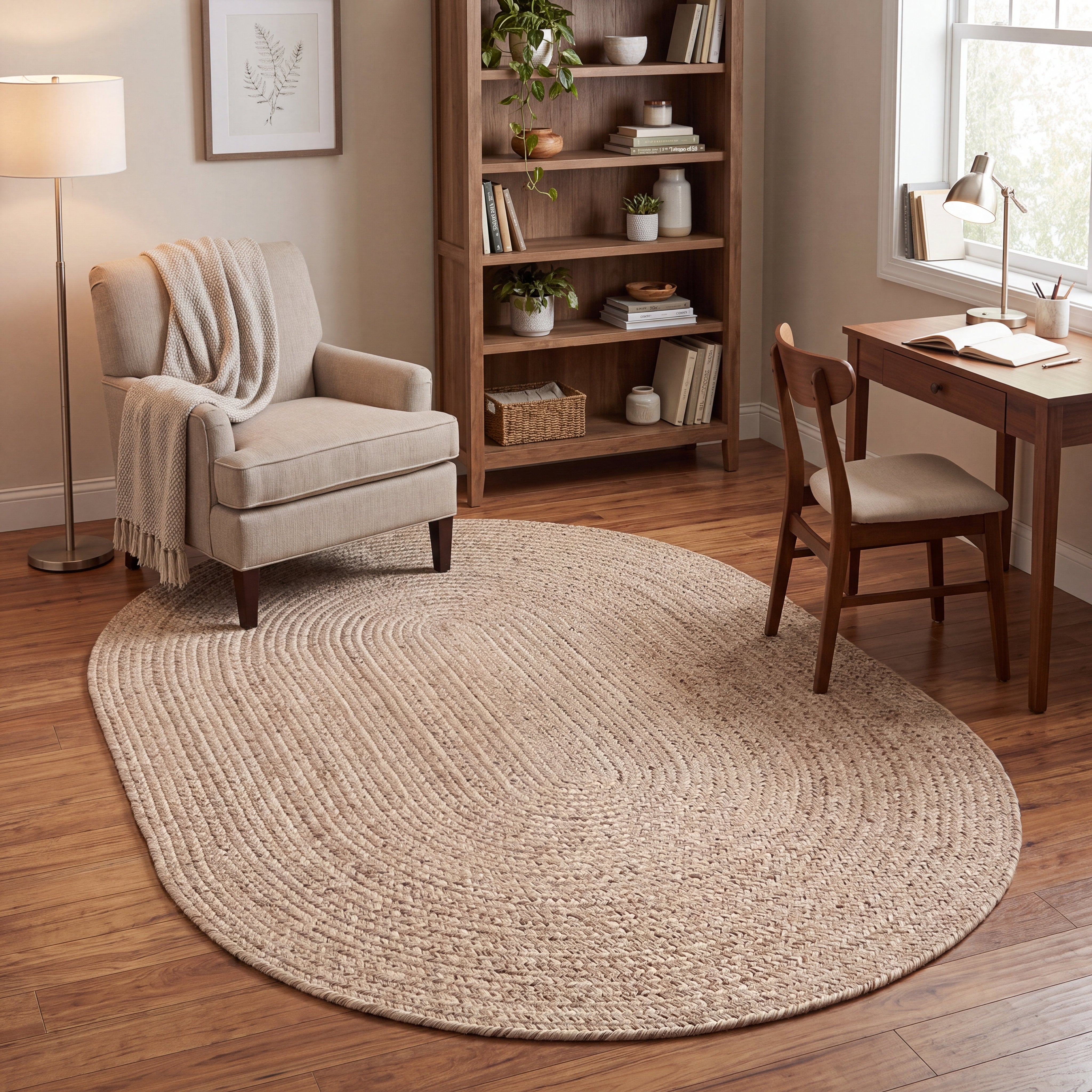 Angier Braided Indoor/Outdoor Rug - Oatmeal Beige Oval 5' X 7' #shape_Oval