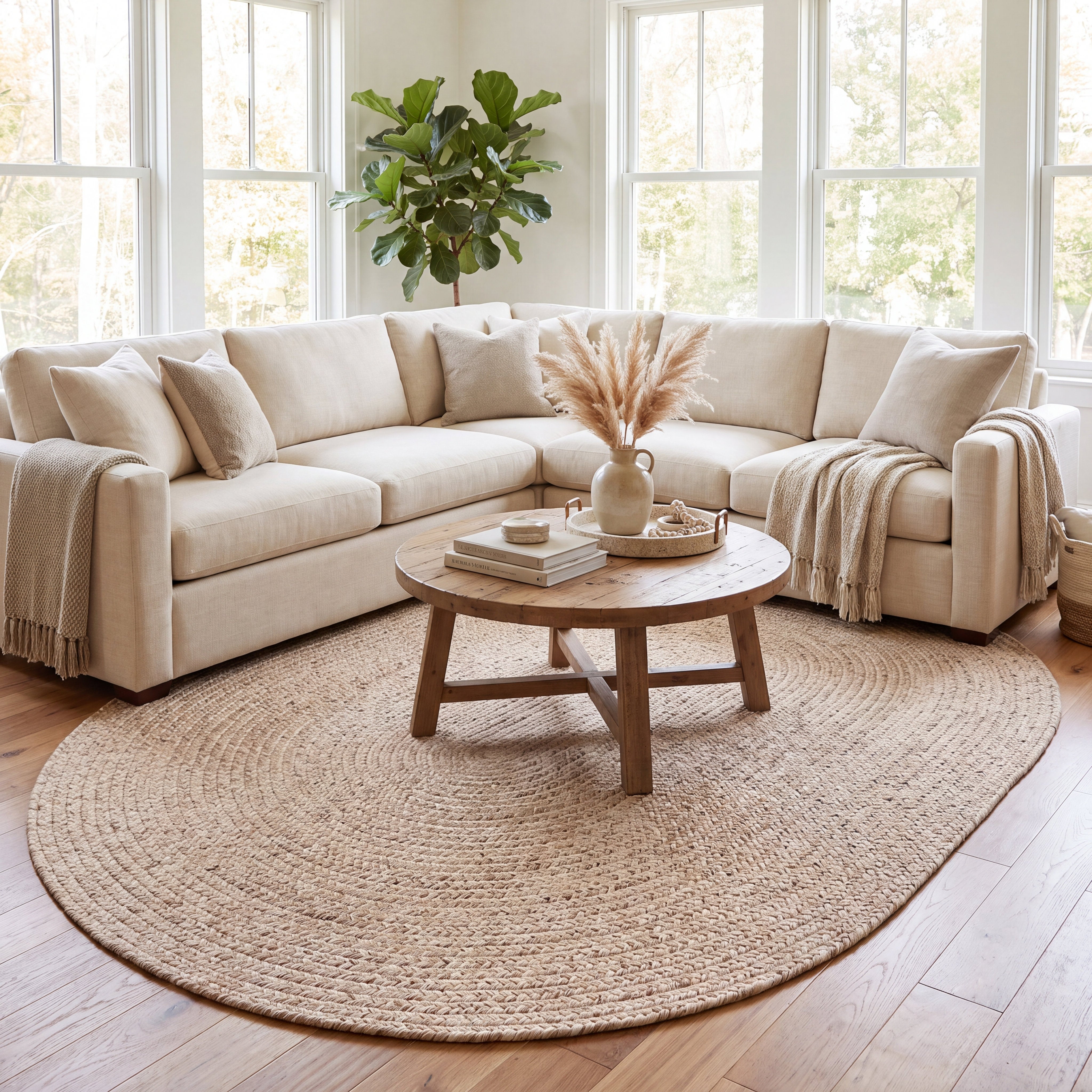 Angier Braided Indoor/Outdoor Rug - Oatmeal Beige Oval 6' X 9' #shape_Oval