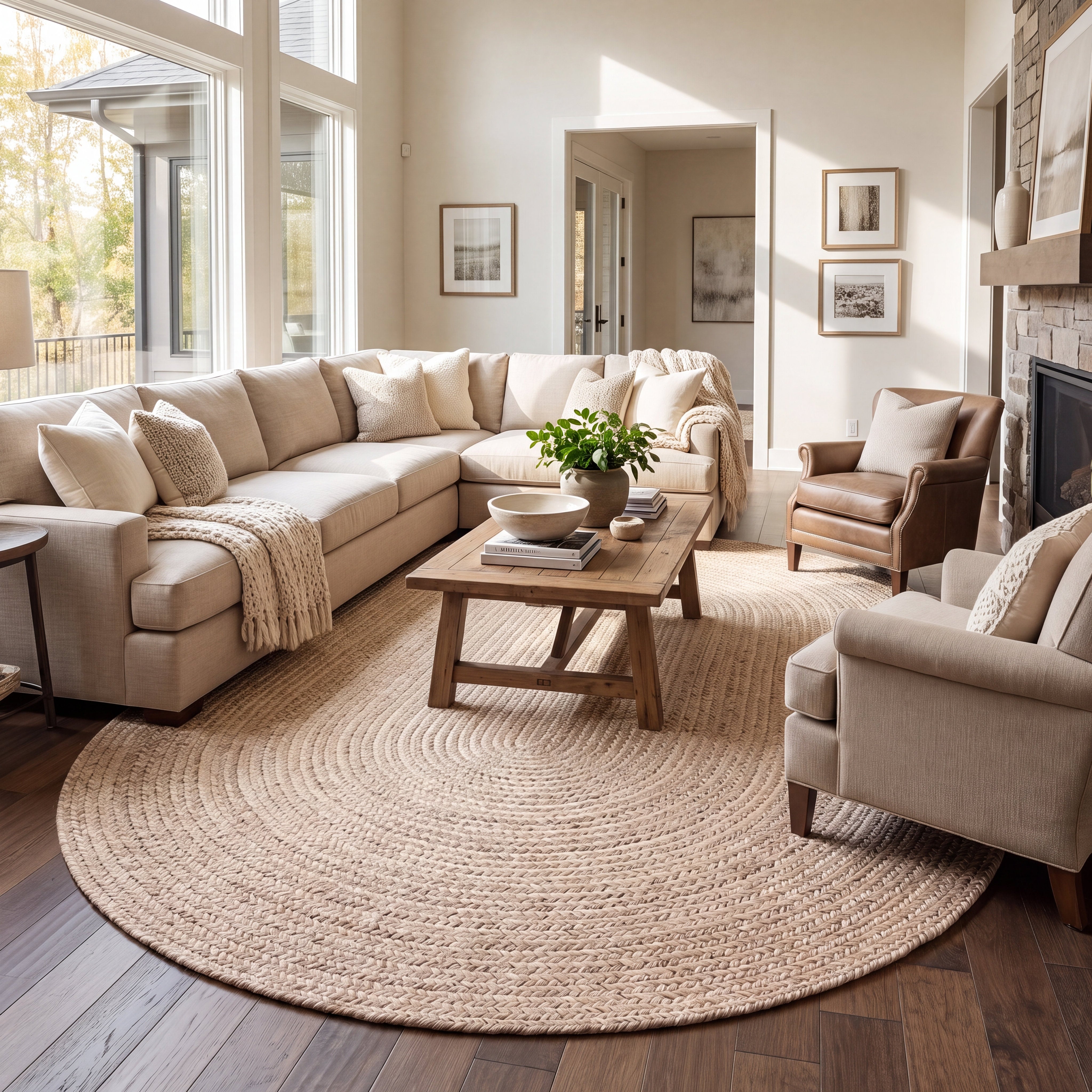 Angier Braided Indoor/Outdoor Rug - Oatmeal Beige Oval 8' X 10' #shape_Oval