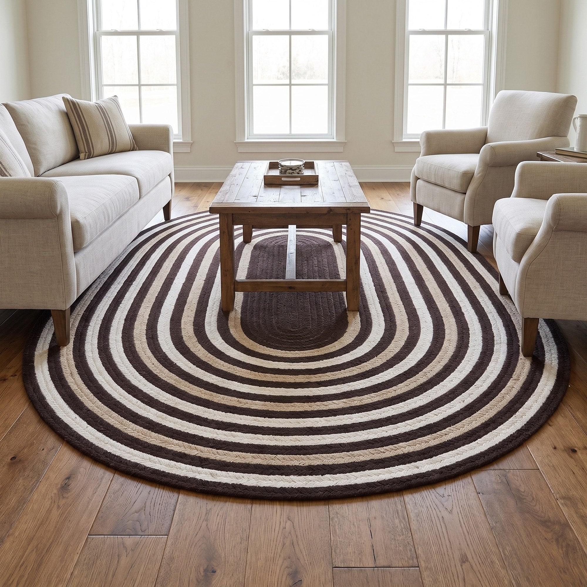 Varina Cotton Braided Rug - Brown Oval 5' x 7' #shape_oval