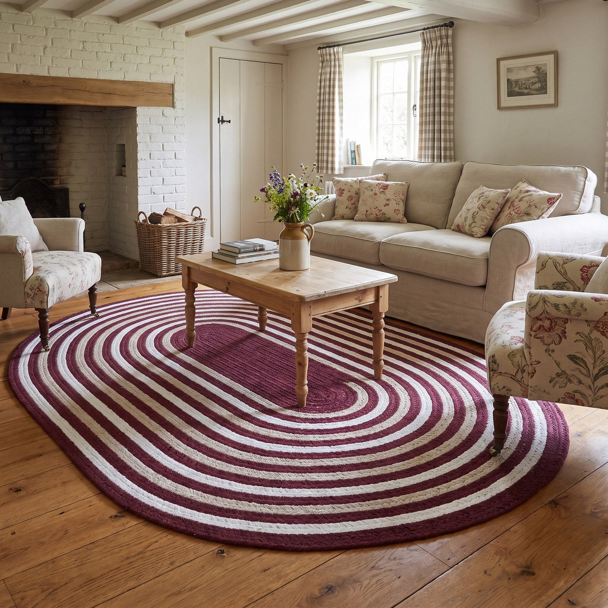 Varina Cotton Braided Rug - Burgundy Oval 5' x 7' #shape_oval