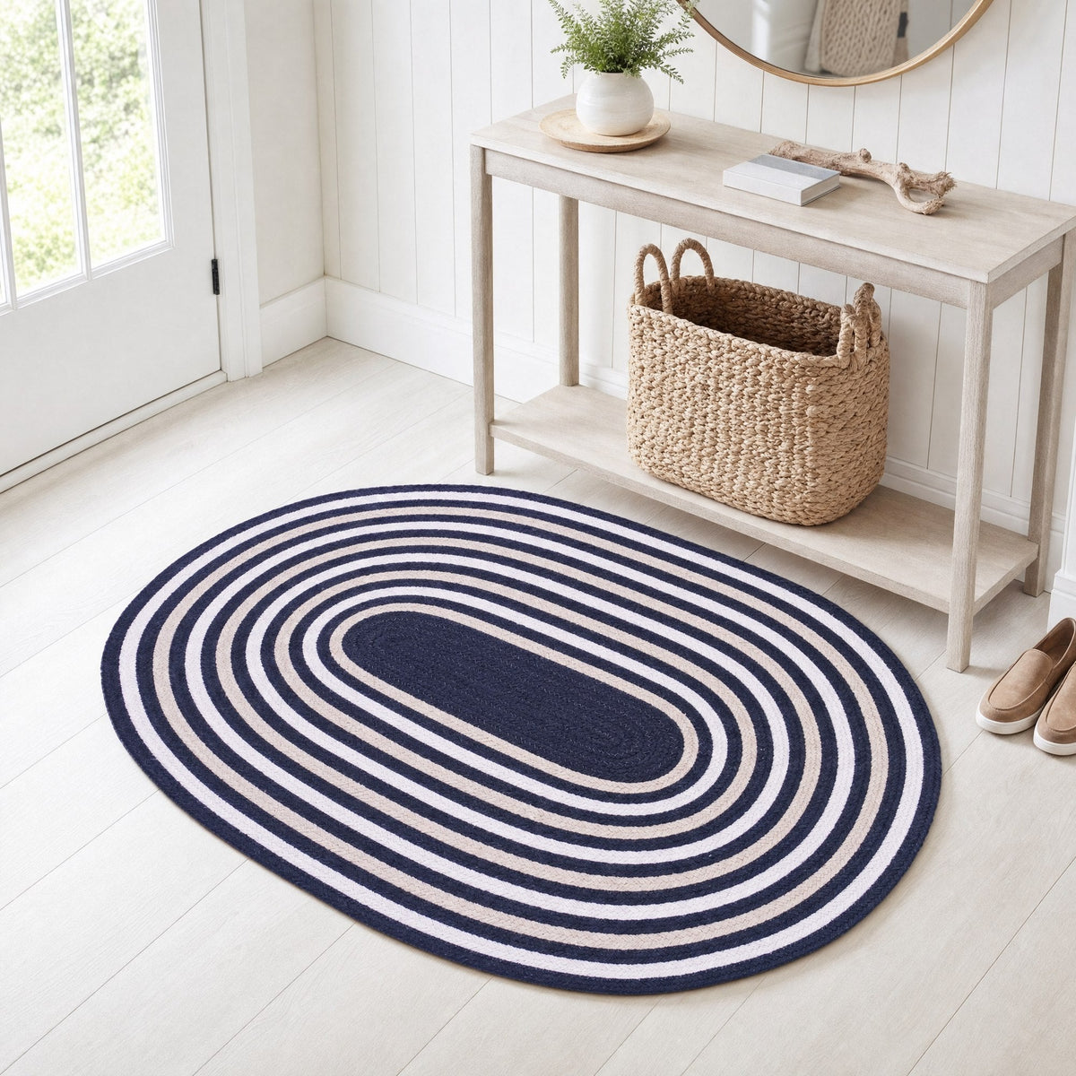 Varina Cotton Braided Rug - Navy Oval 20" x 30" #shape_oval