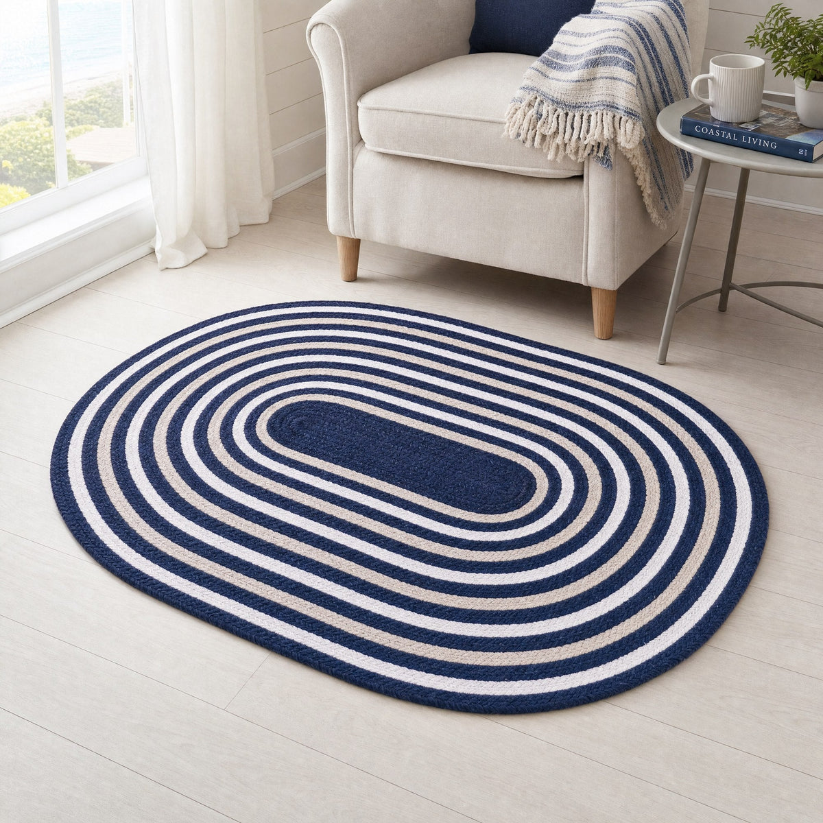 Varina Cotton Braided Rug - Navy Oval 2' x 3' #shape_oval
