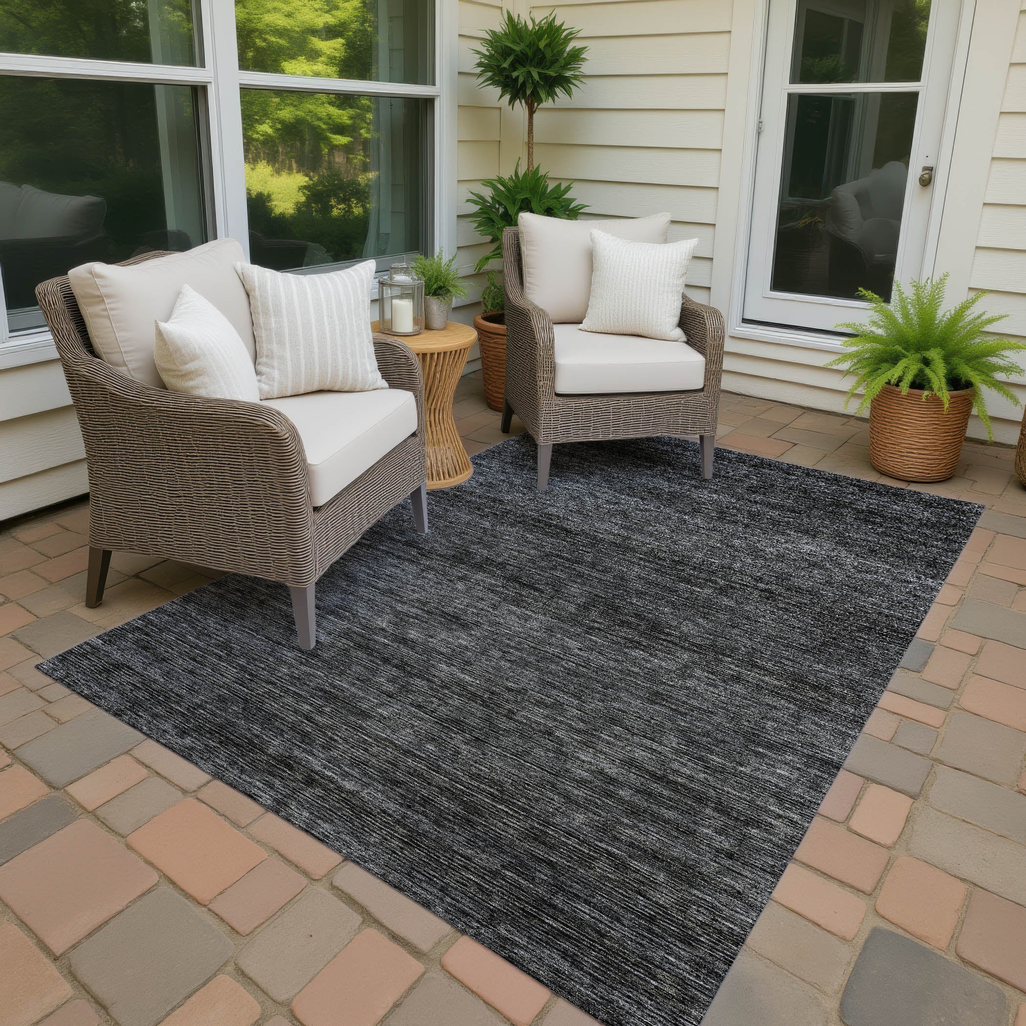 Luxury Washable Indoor/Outdoor Transitional SE1 Charcoal Gray Rug 1'8" x 2'6" #shape_Rectangle