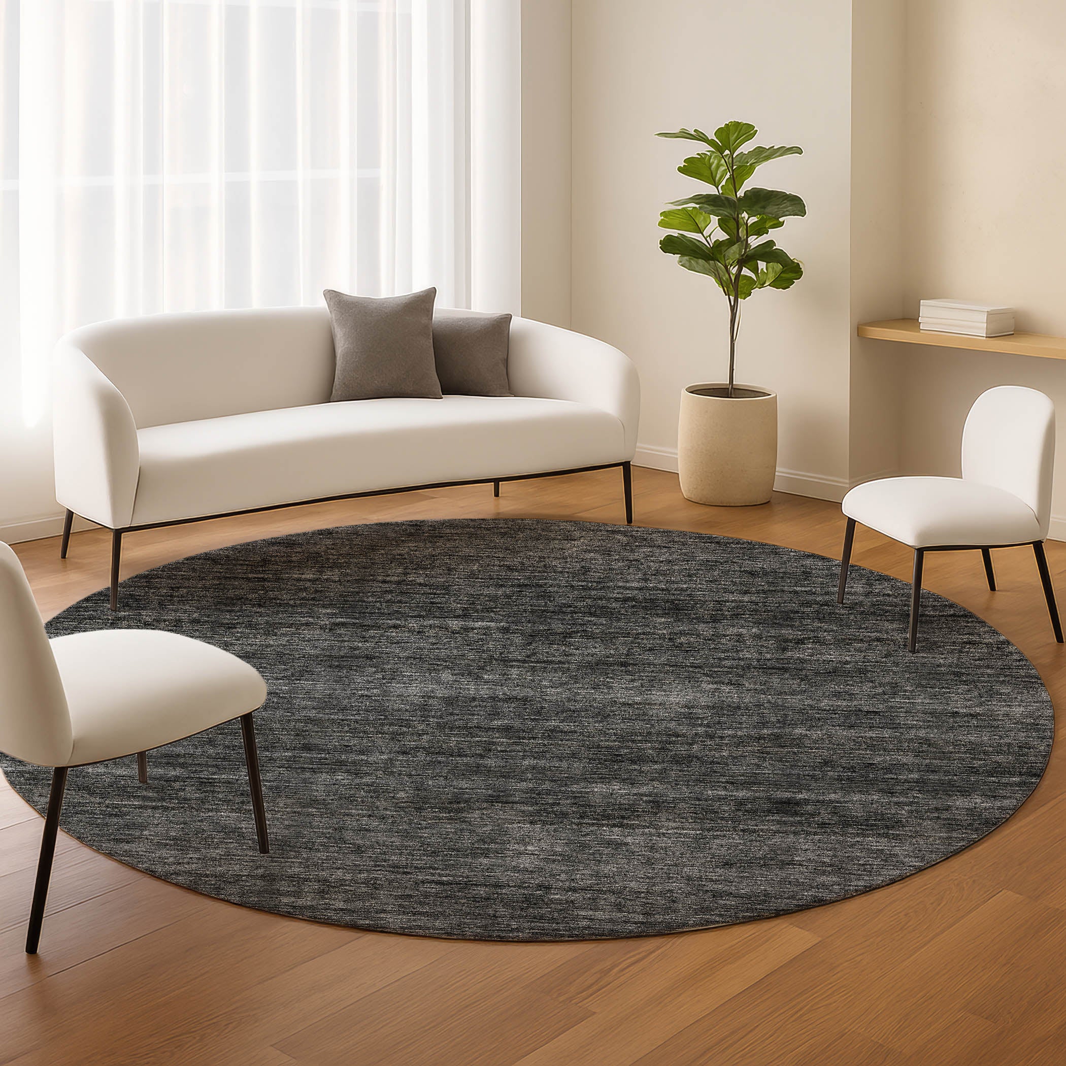 Luxury Washable Indoor/Outdoor Transitional SE1 Charcoal Gray Rug 8' x 8' #shape_Round