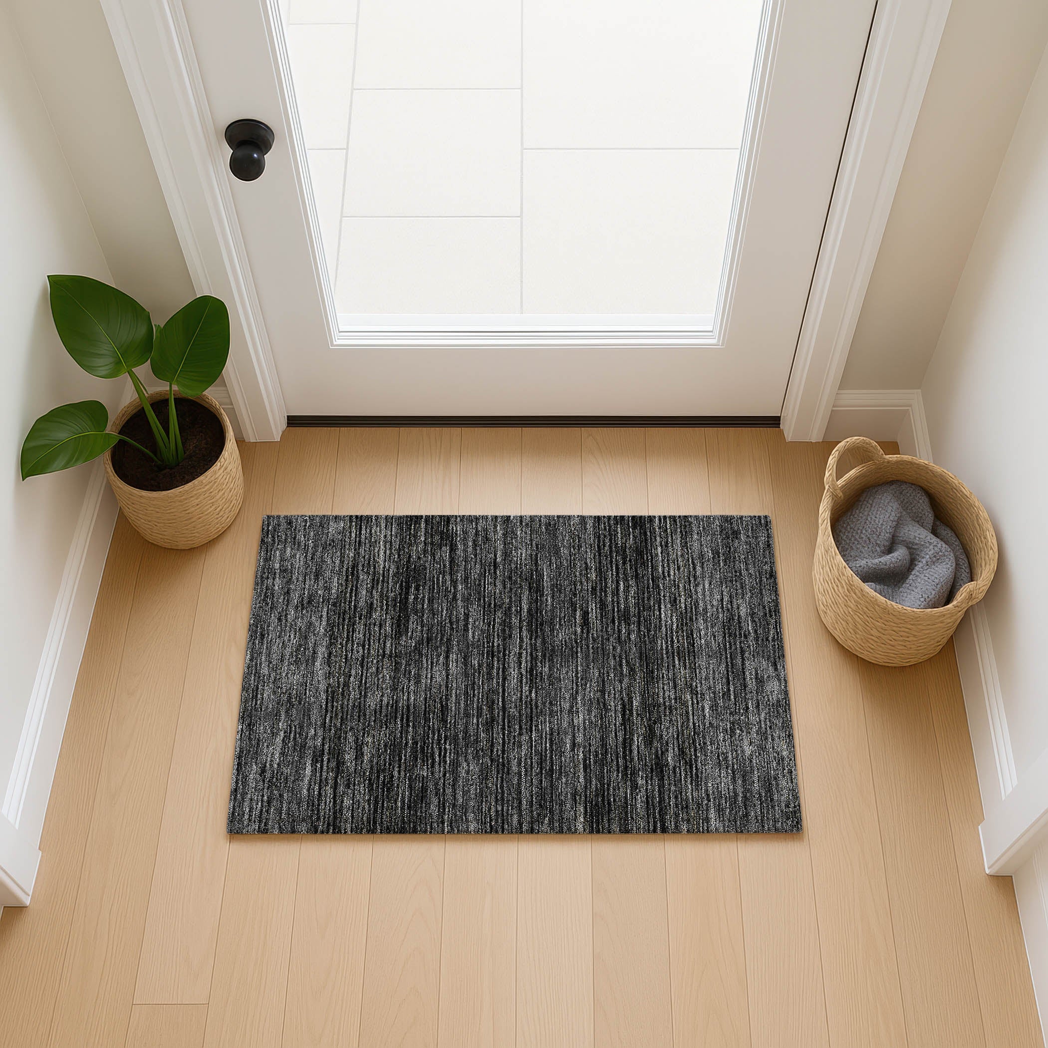 Luxury Washable Indoor/Outdoor Transitional SE1 Charcoal Gray Rug 1'8" x 2'6" #shape_Rectangle