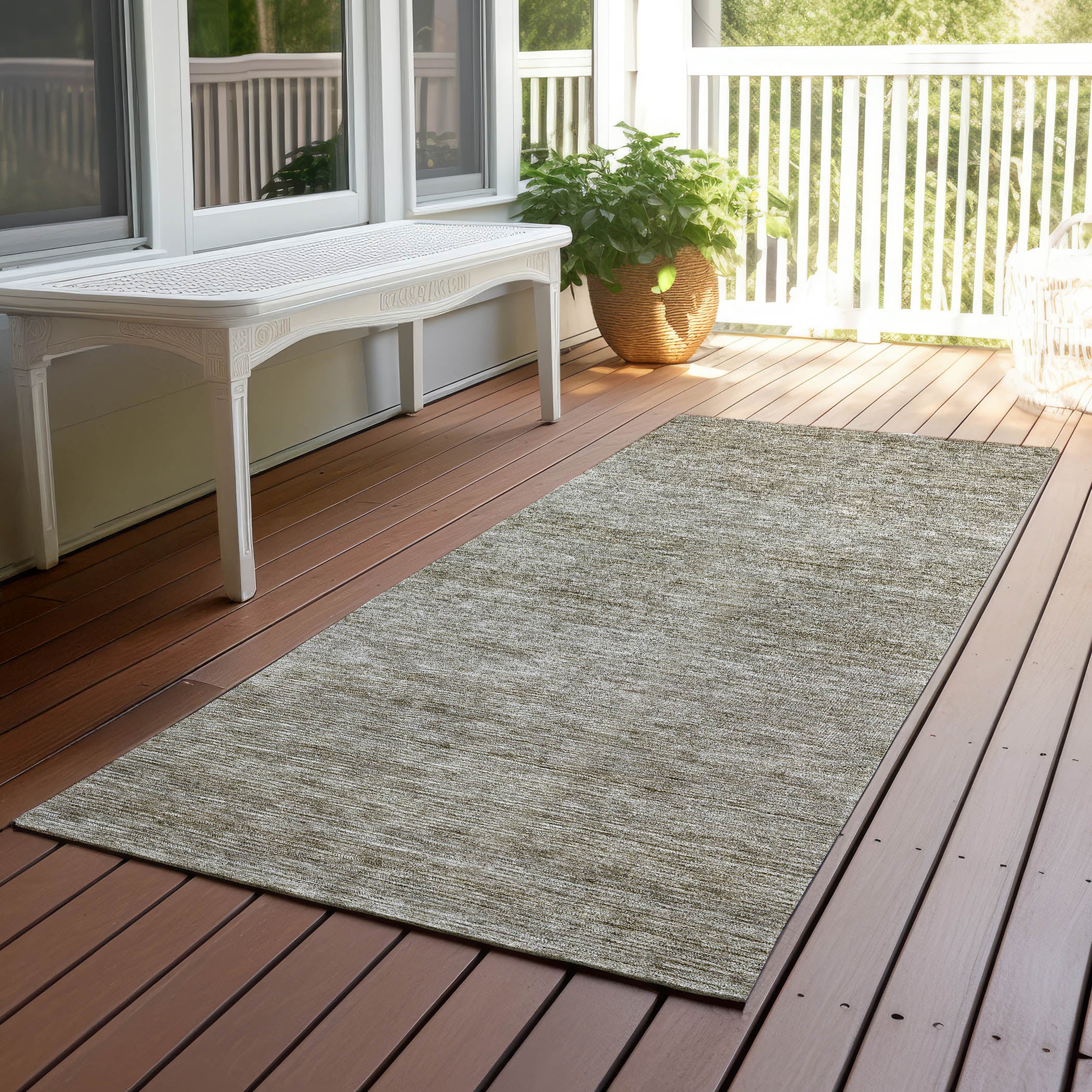 Luxury Washable Indoor/Outdoor Transitional SE1 Flax Ivory Rug 2'3" x 7'6" #shape_Runner