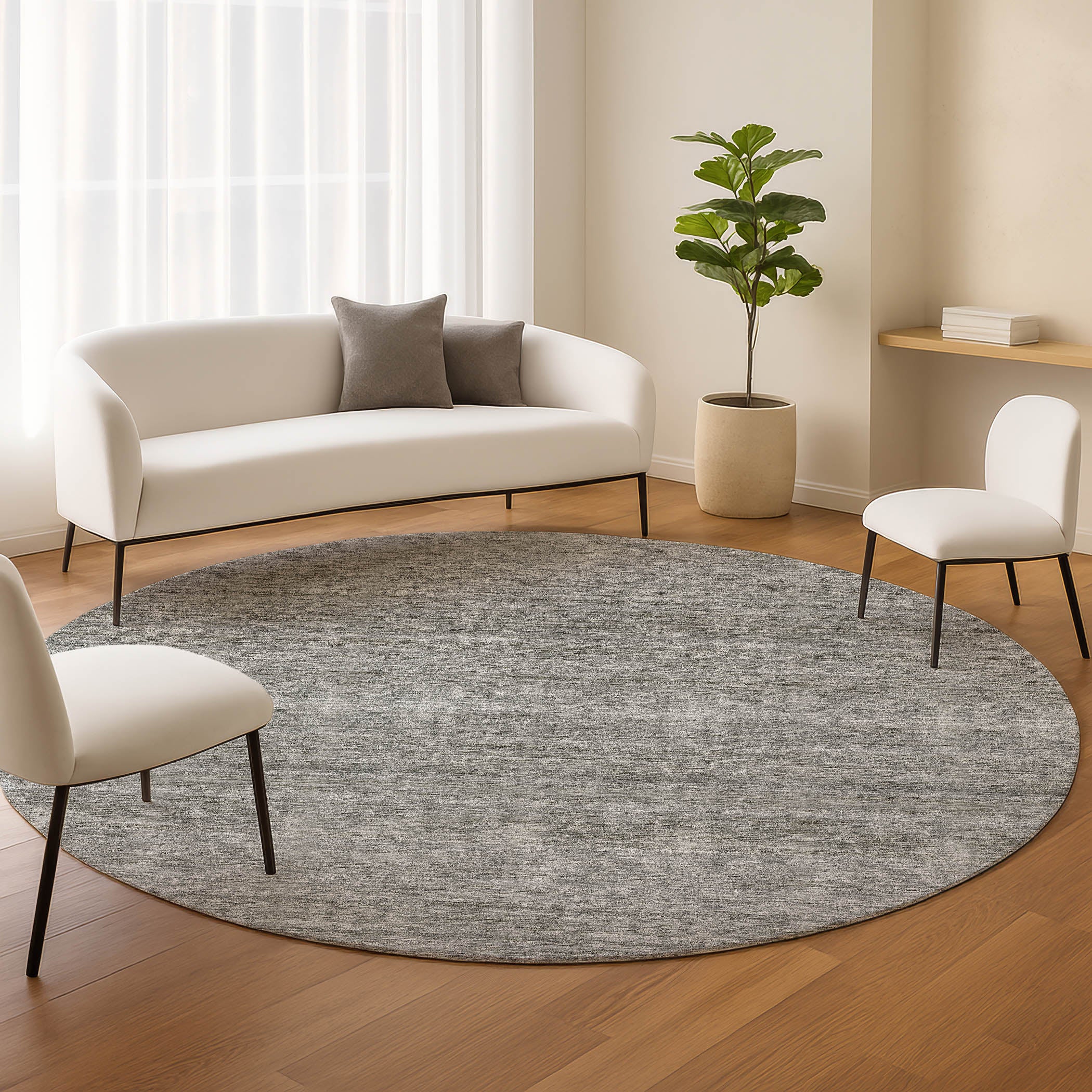Luxury Washable Indoor/Outdoor Transitional SE1 Gray Rug 8' x 8' #shape_Round