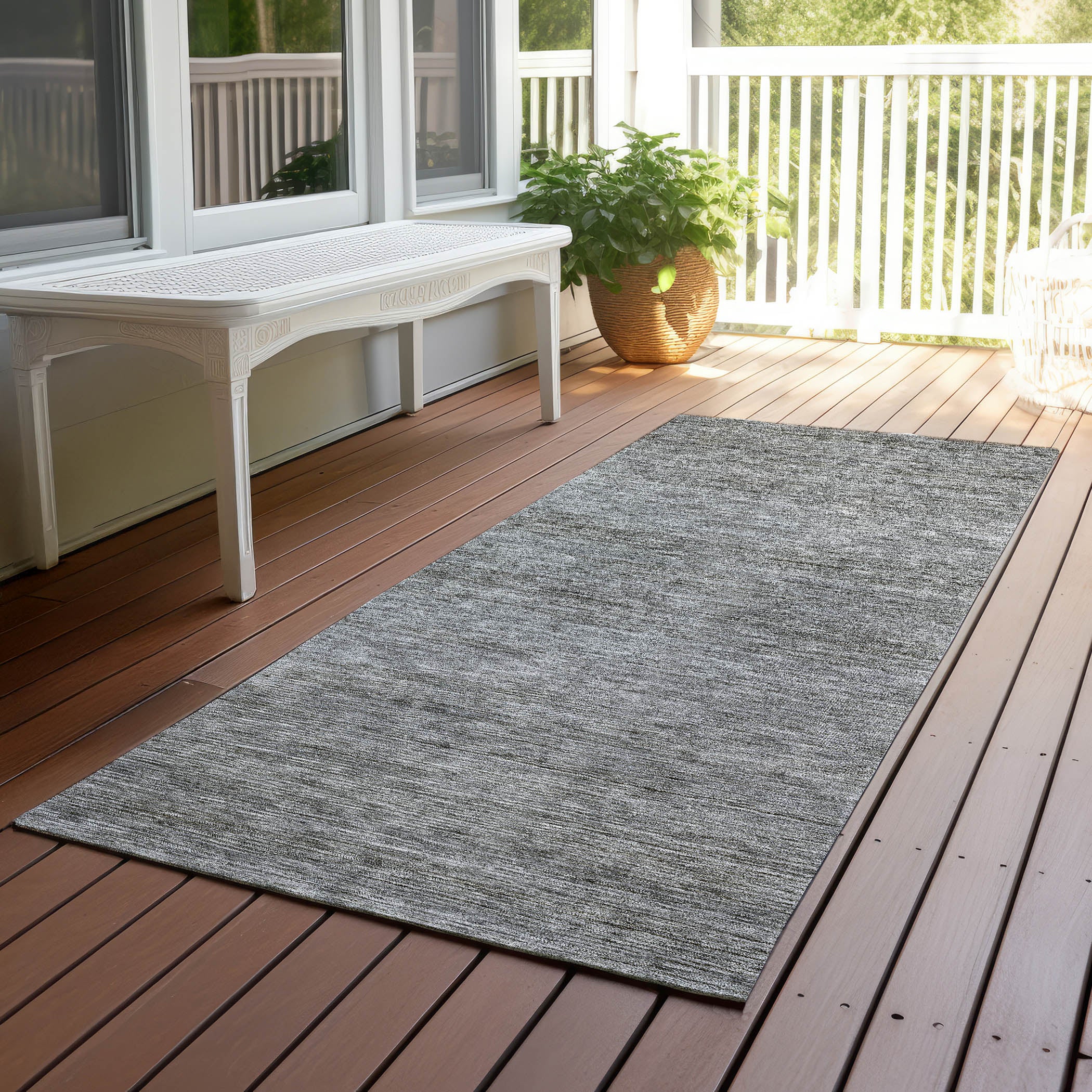Luxury Washable Indoor/Outdoor Transitional SE1 Gray Rug 2'3" x 7'6" #shape_Runner