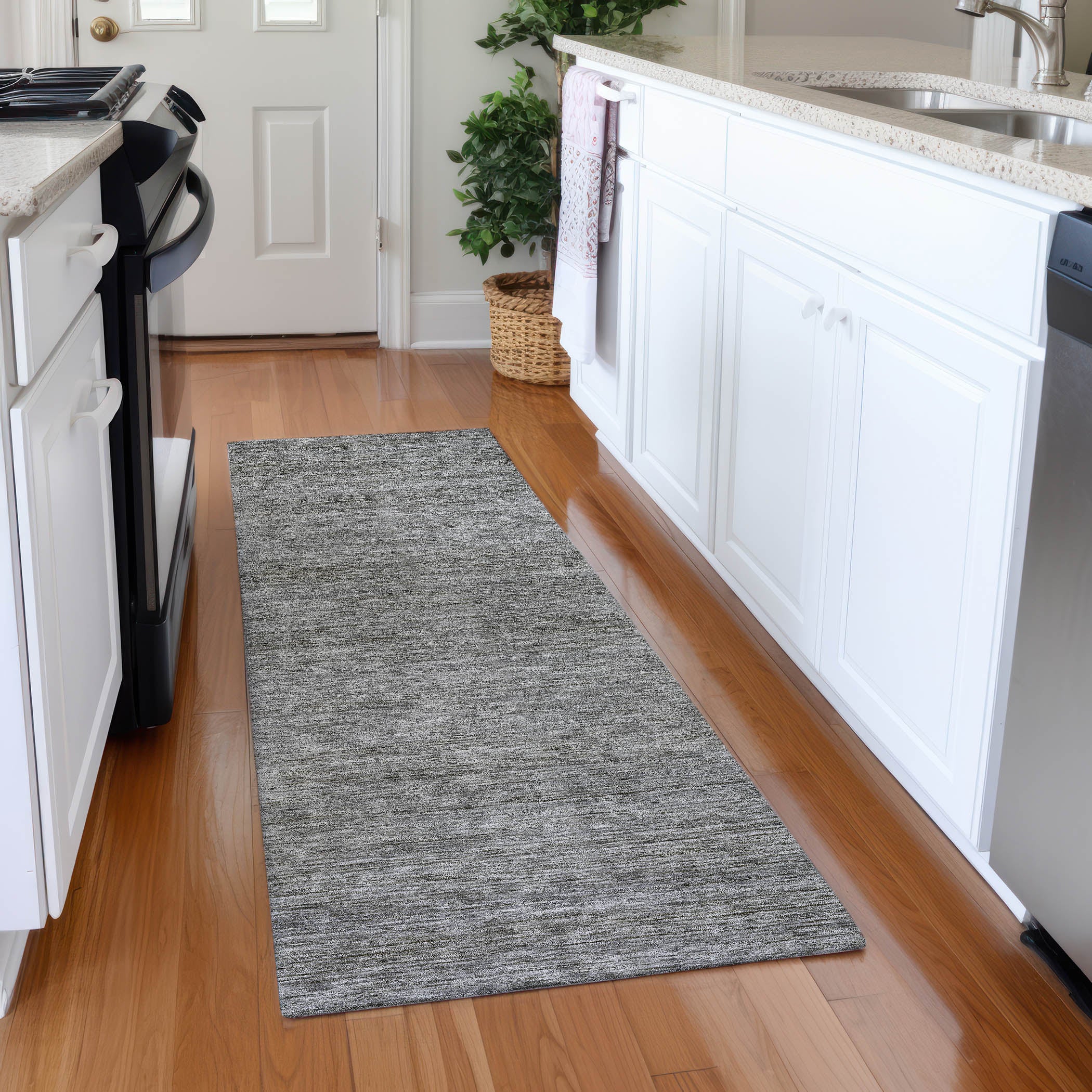 Luxury Washable Indoor/Outdoor Transitional SE1 Gray Rug 2'3" x 7'6" #shape_Runner