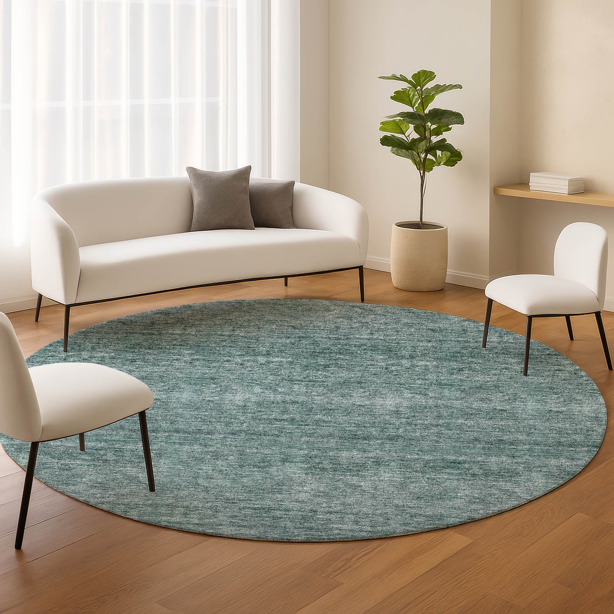 Luxury Washable Indoor/Outdoor Transitional SE1 Teal Rug 8' x 8' #shape_Round