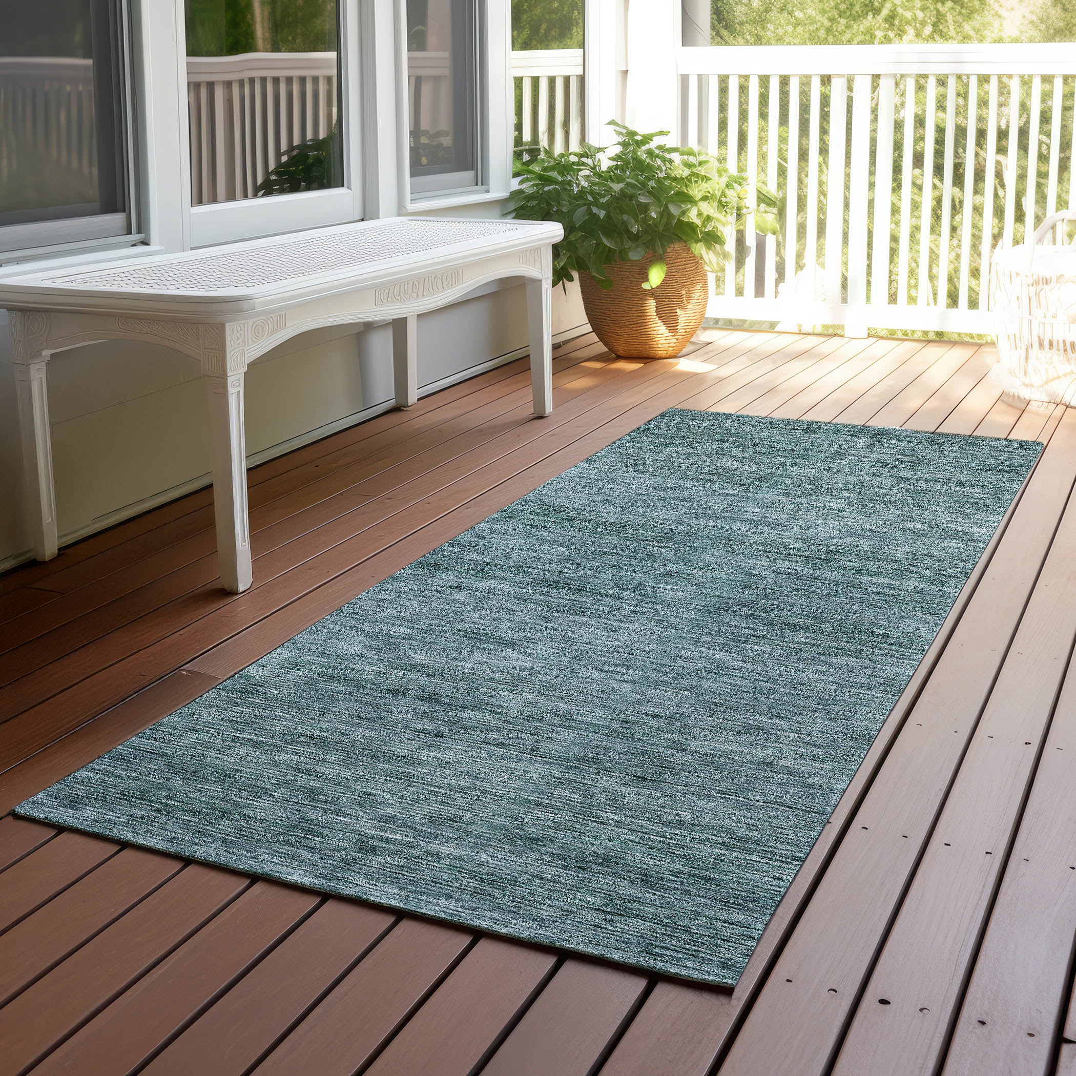 Luxury Washable Indoor/Outdoor Transitional SE1 Teal Rug 2'3" x 7'6" #shape_Runner