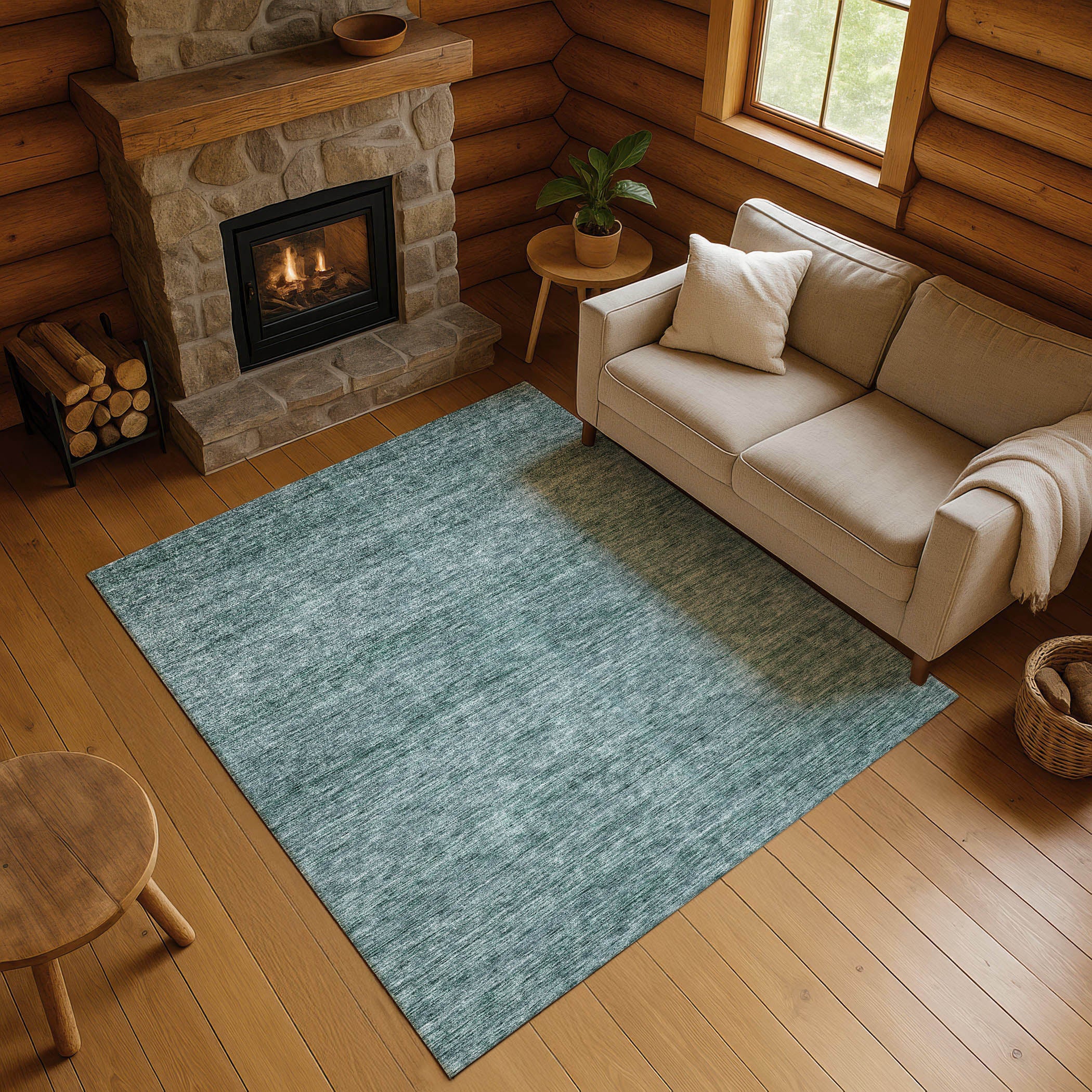 Luxury Washable Indoor/Outdoor Transitional SE1 Teal Rug 2'6" x 3'10" #shape_Rectangle