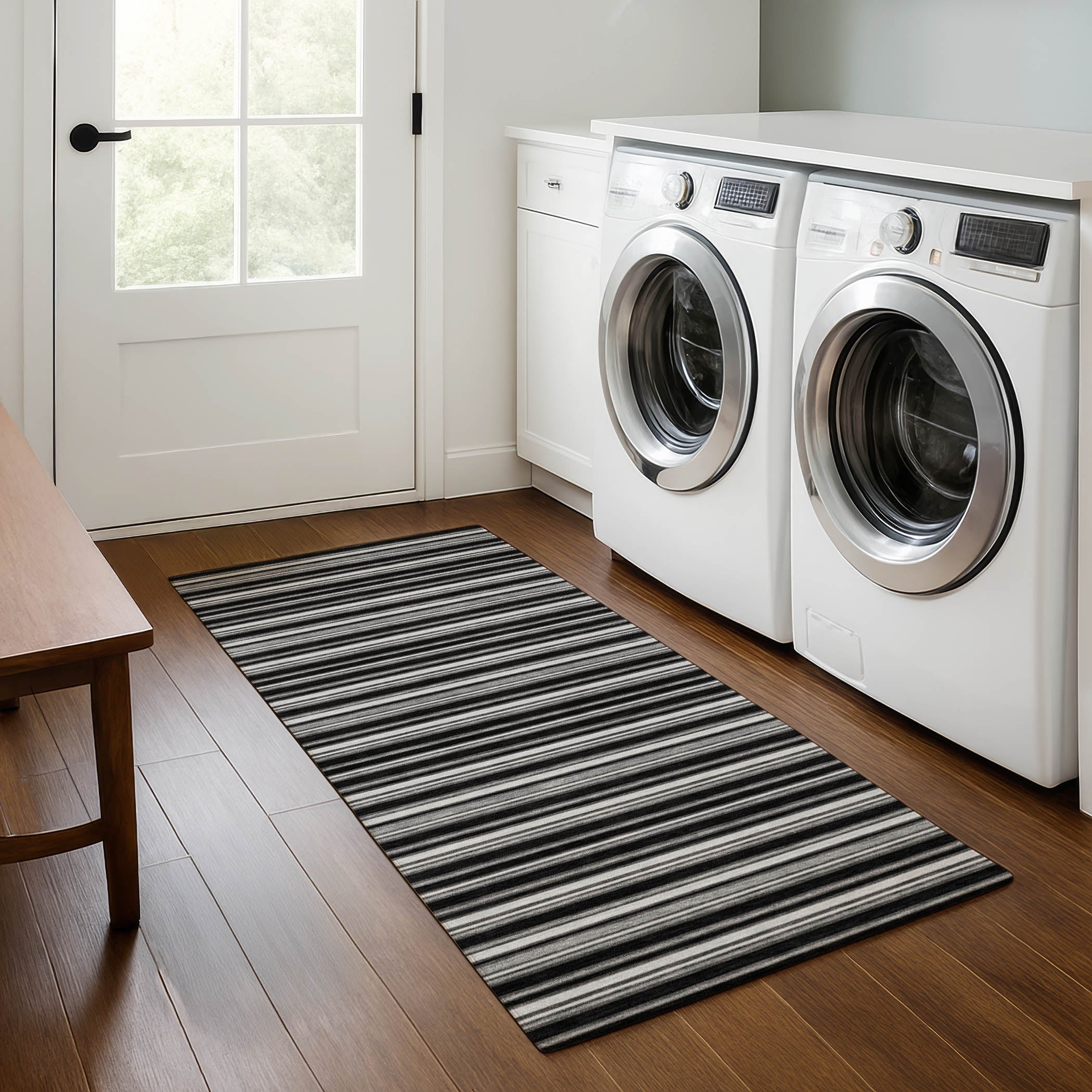 Luxury Washable Indoor/Outdoor Transitional SE2 Black Rug 2'3" x 7'6" #shape_Runner