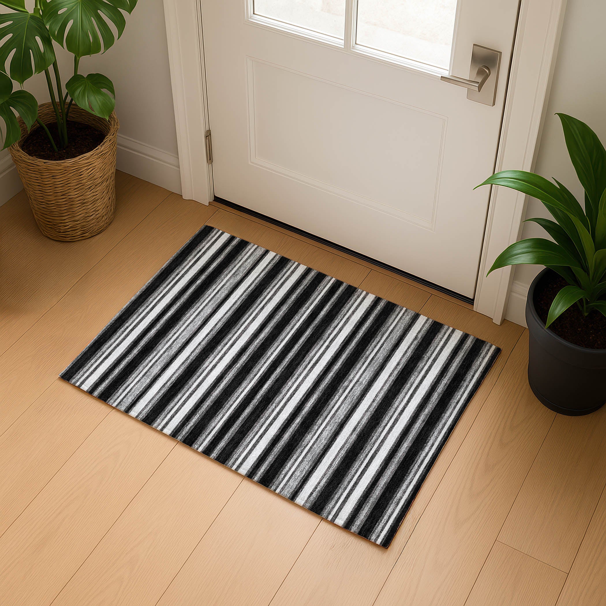 Luxury Washable Indoor/Outdoor Transitional SE2 Black Rug 1'8" x 2'6" #shape_Rectangle
