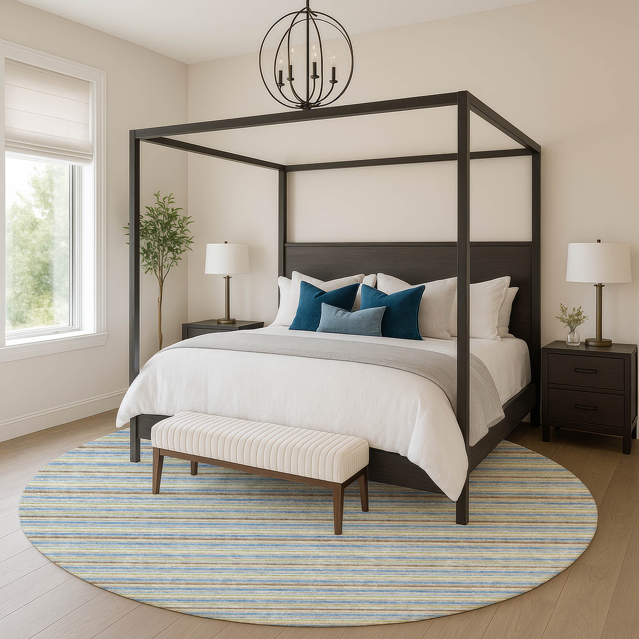 Luxury Washable Indoor/Outdoor Transitional SE2 Blue Rug 8' x 8' #shape_Round