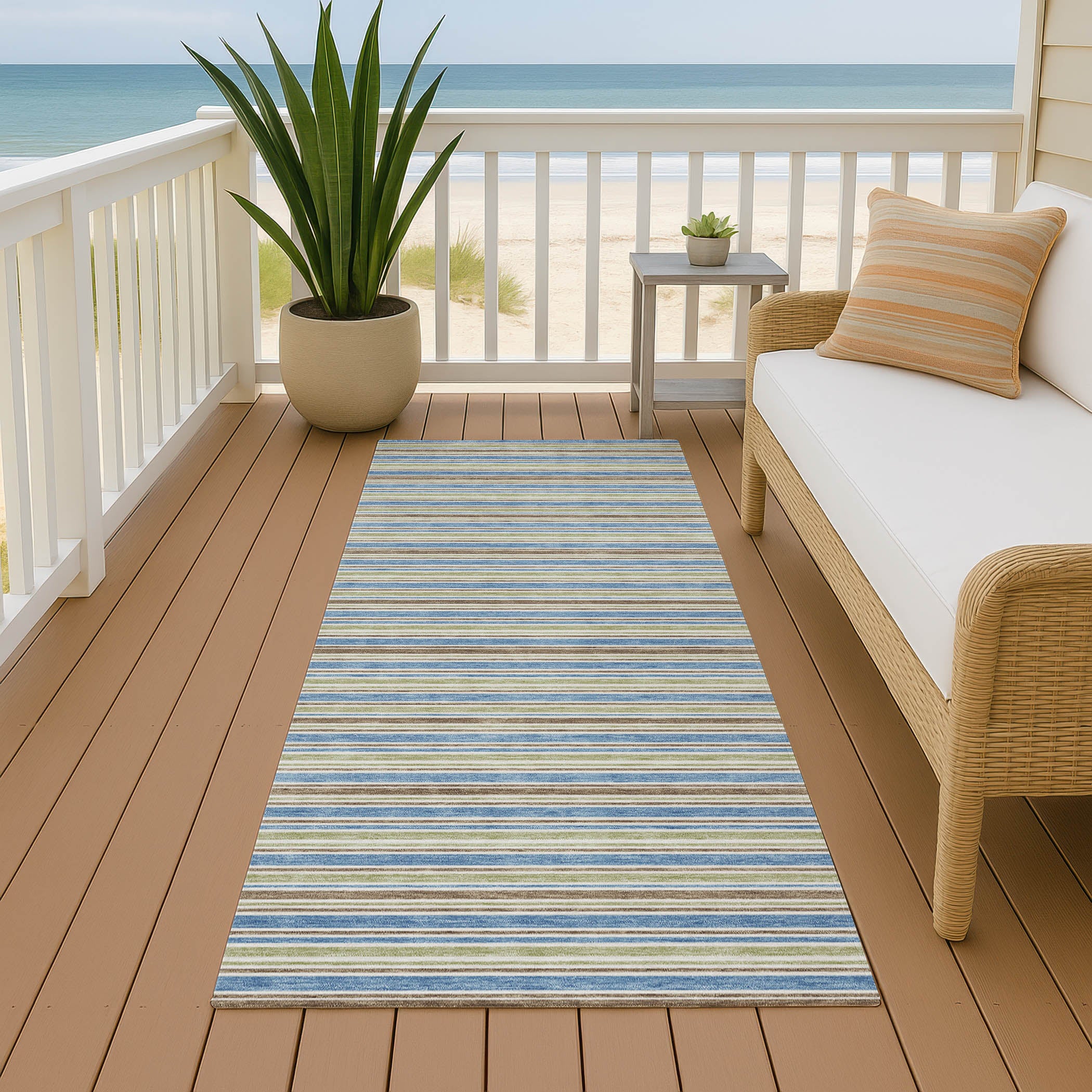 Luxury Washable Indoor/Outdoor Transitional SE2 Blue Rug 2'3" x 7'6" #shape_Runner