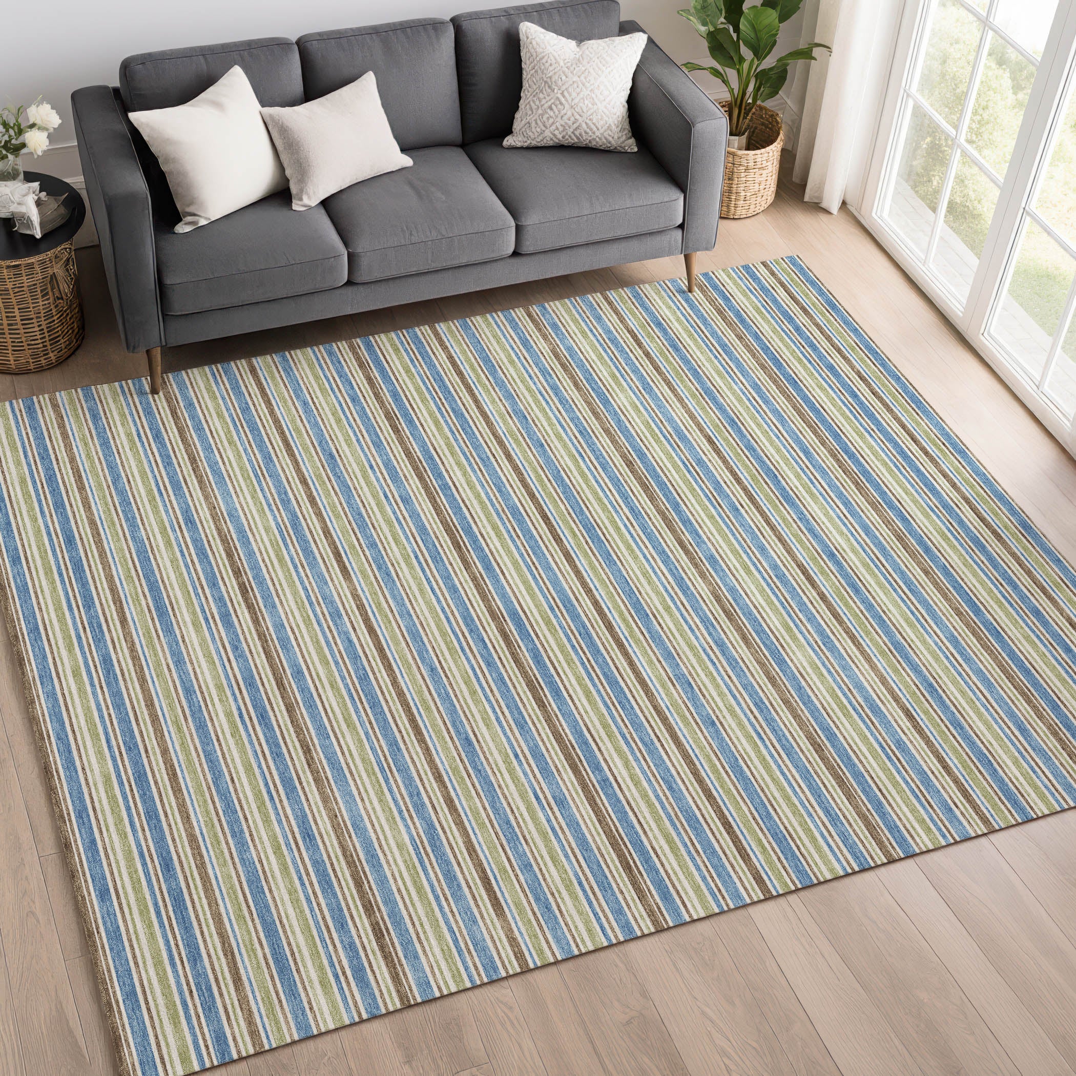 Luxury Washable Indoor/Outdoor Transitional SE2 Blue Rug 2'6" x 3'10" #shape_Rectangle