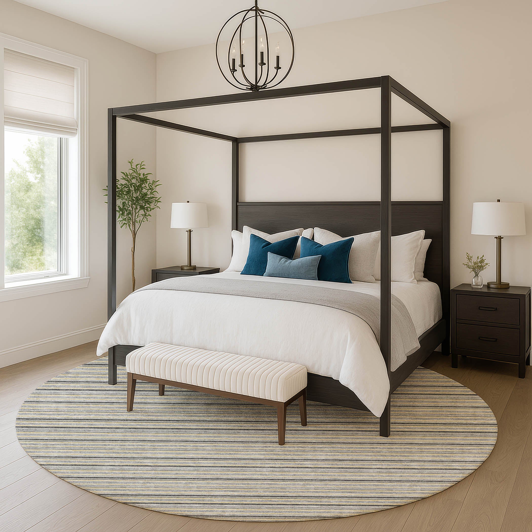 Luxury Washable Indoor/Outdoor Transitional SE2 Granite Gray Rug 8' x 8' #shape_Round