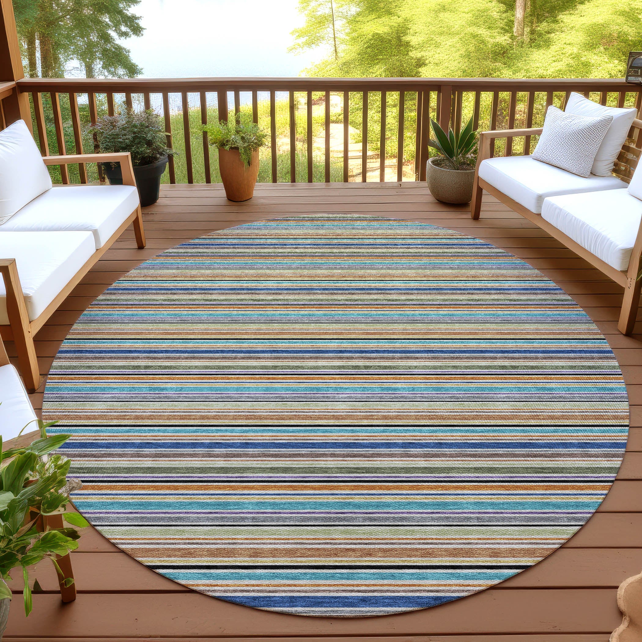 Luxury Washable Indoor/Outdoor Transitional SE2 Jewel Multi Rug 8' x 8' #shape_Round
