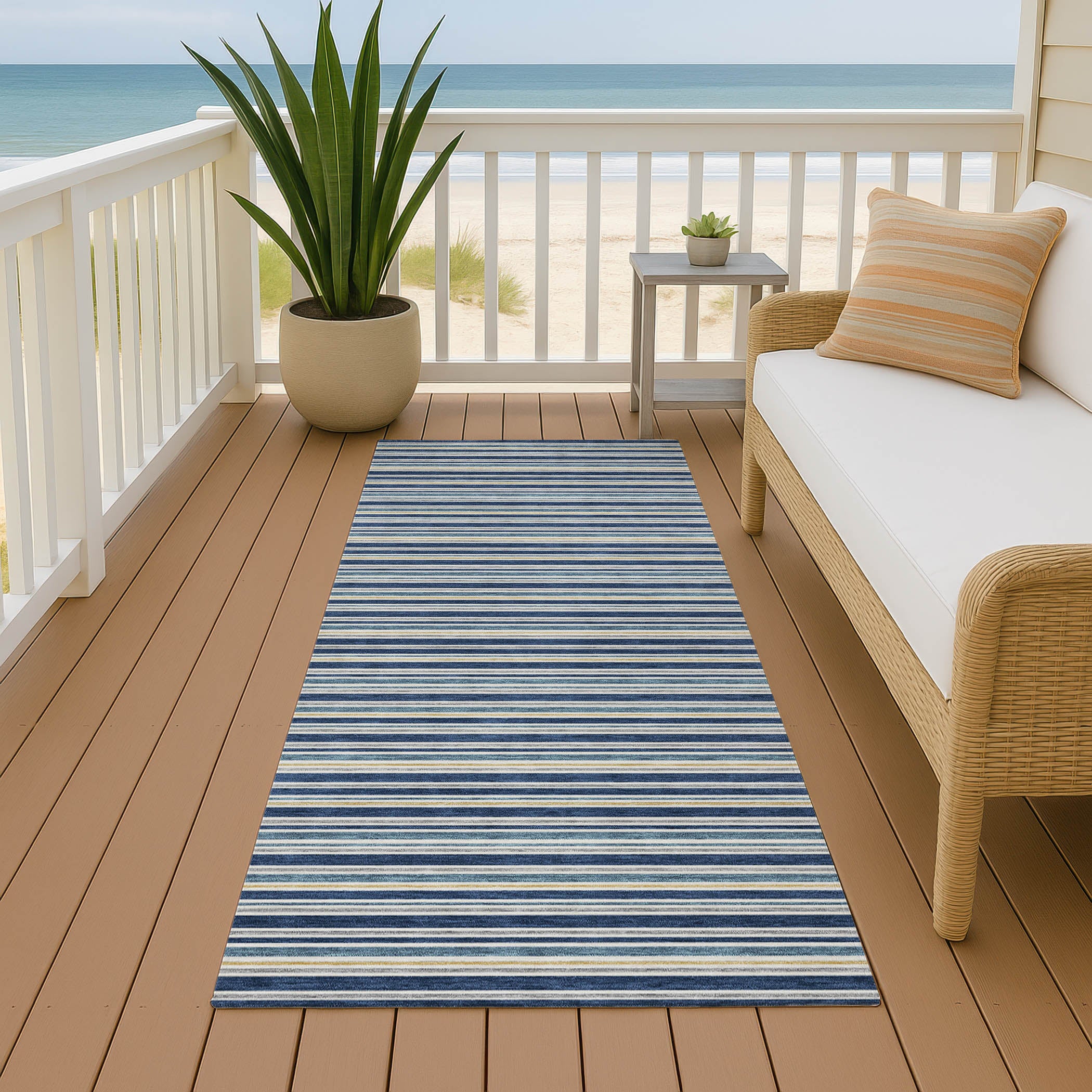 Luxury Washable Indoor/Outdoor Transitional SE2 Navy Blue Rug 2'3" x 7'6" #shape_Runner