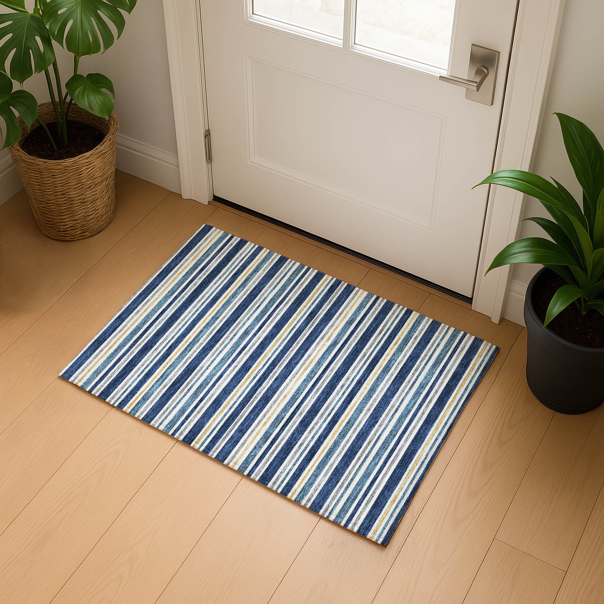 Luxury Washable Indoor/Outdoor Transitional SE2 Navy Blue Rug 1'8" x 2'6" #shape_Rectangle