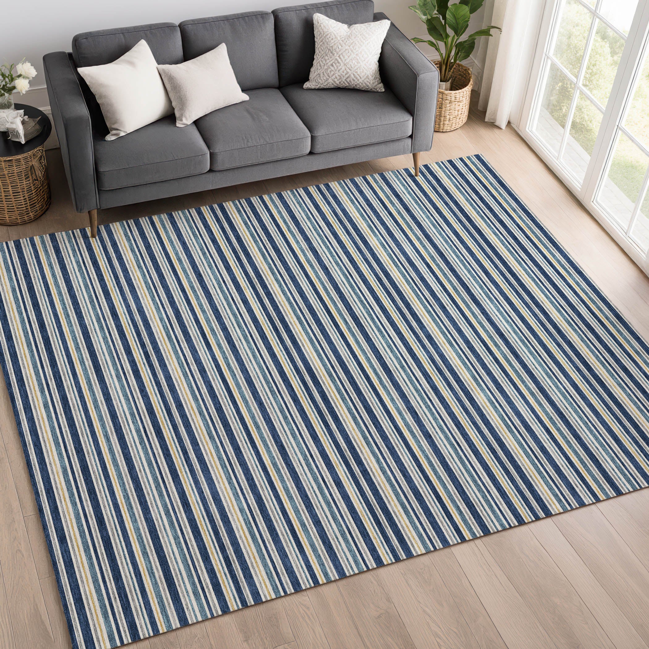 Luxury Washable Indoor/Outdoor Transitional SE2 Navy Blue Rug 2'6" x 3'10" #shape_Rectangle
