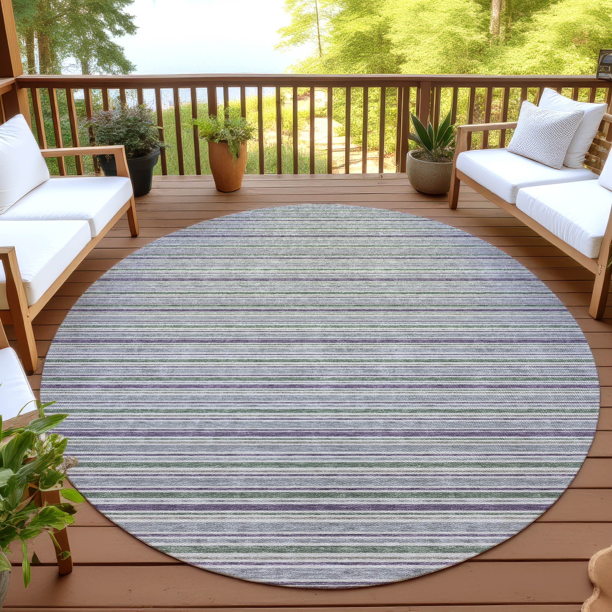 Luxury Washable Indoor/Outdoor Transitional SE2 Pewter Gray Rug 8' x 8' #shape_Round