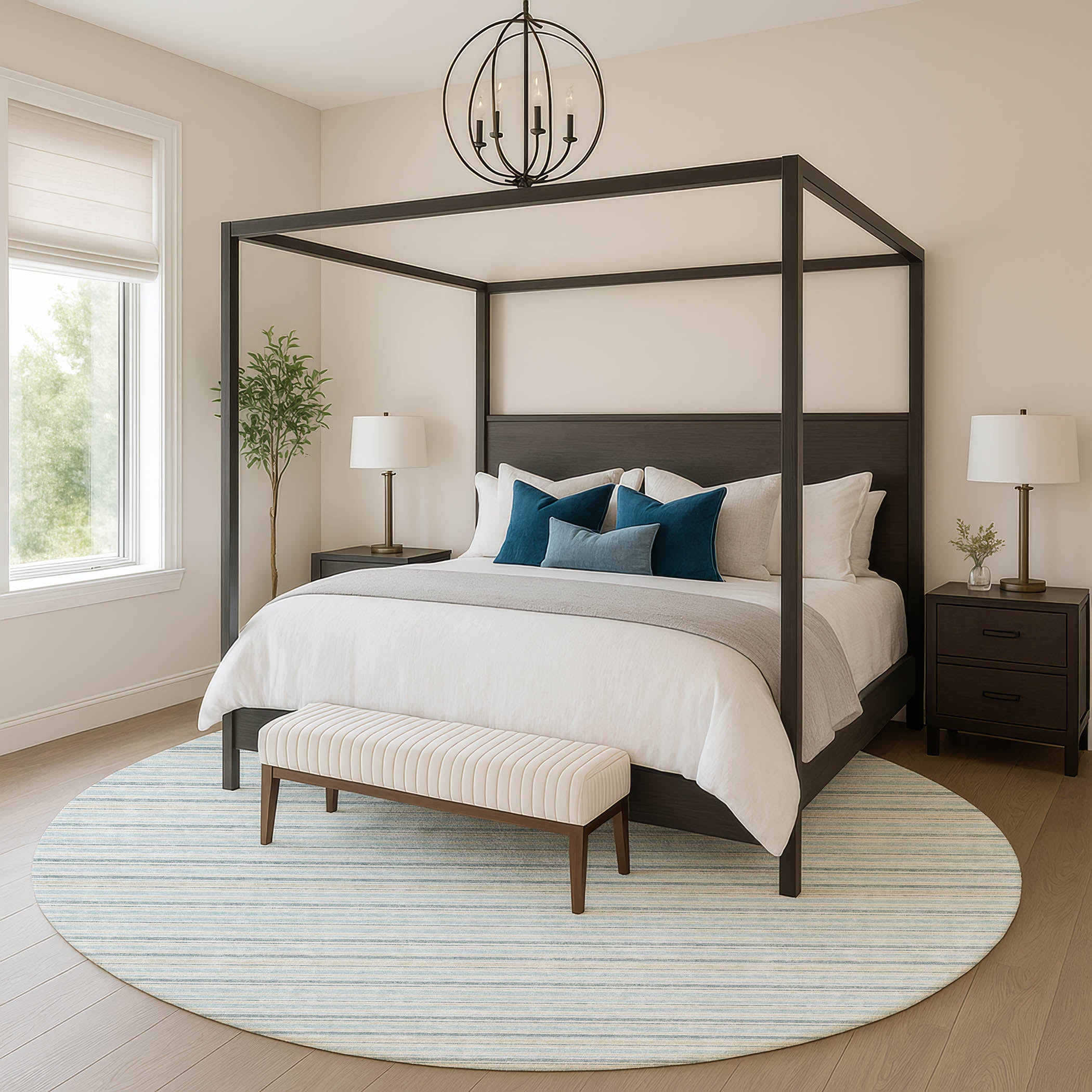 Luxury Washable Indoor/Outdoor Transitional SE2 Sky Blue Rug 8' x 8' #shape_Round