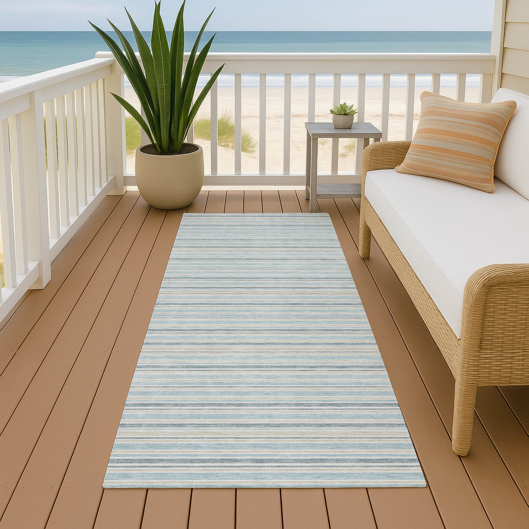 Luxury Washable Indoor/Outdoor Transitional SE2 Sky Blue Rug 2'3" x 7'6" #shape_Runner