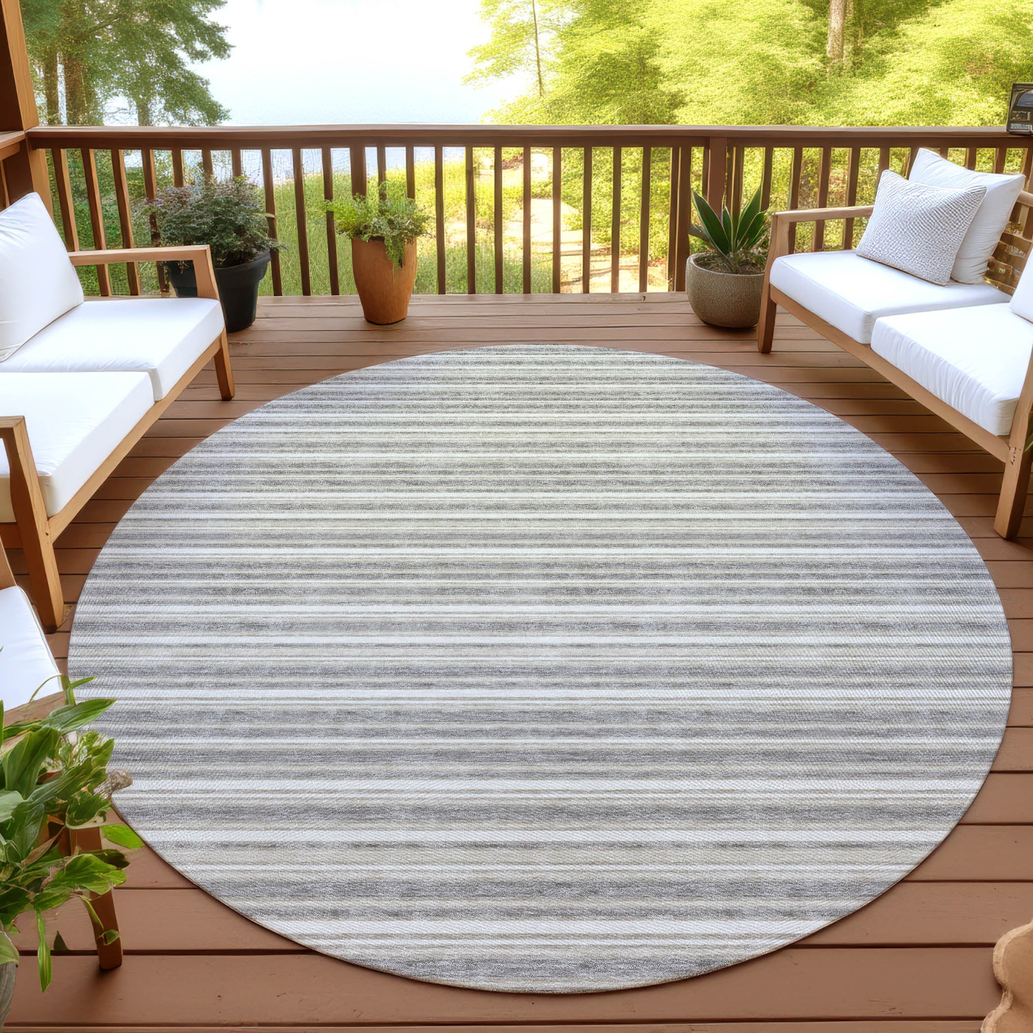 Luxury Washable Indoor/Outdoor Transitional SE2 Taupe Brown Rug 8' x 8' #shape_Round
