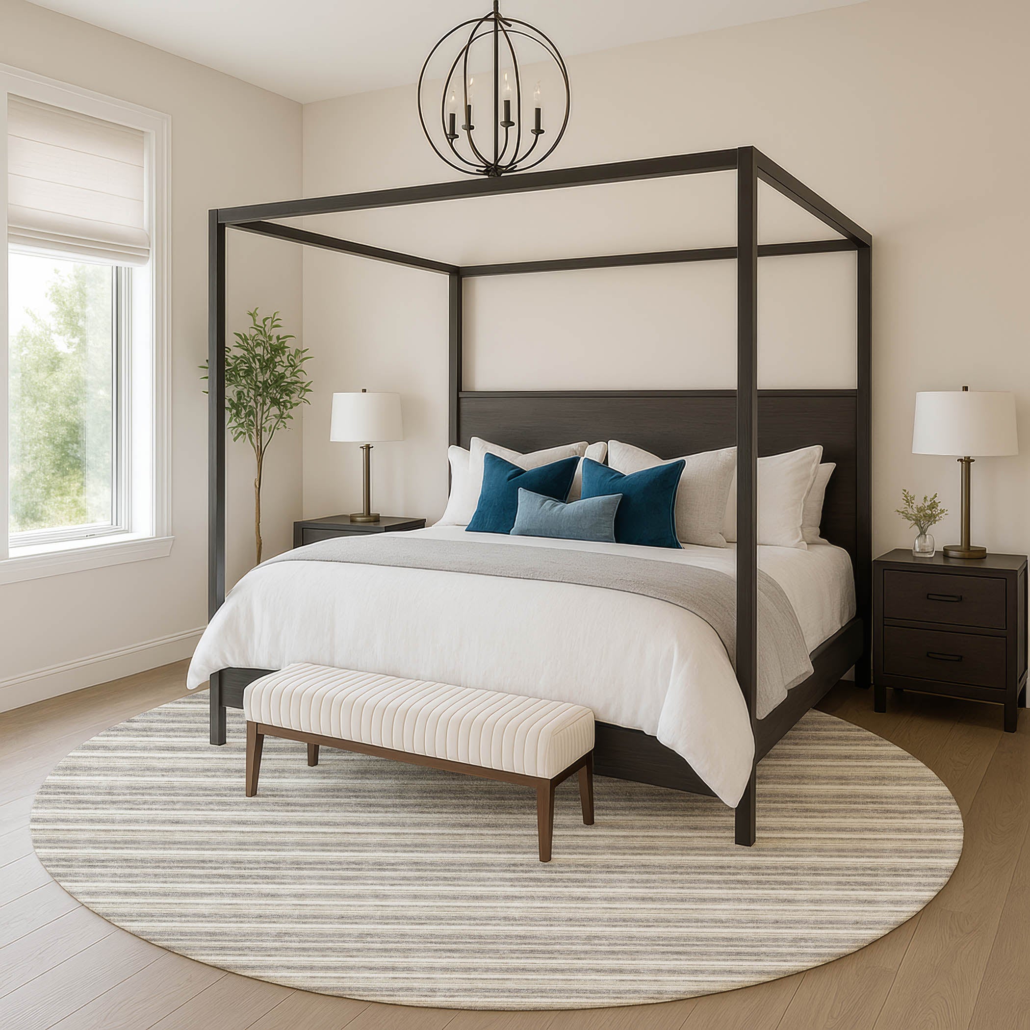 Luxury Washable Indoor/Outdoor Transitional SE2 Taupe Brown Rug 8' x 8' #shape_Round