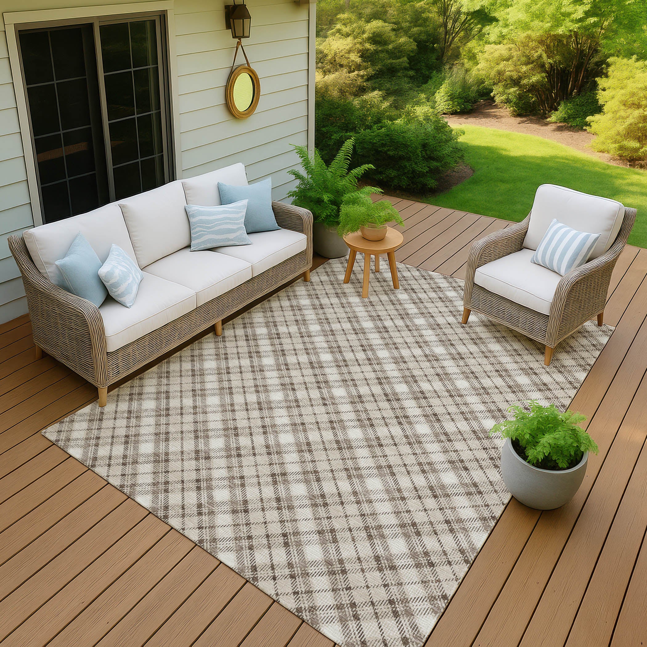 Luxury Washable Indoor/Outdoor Transitional SE3 Beige Brown Rug 1'8" x 2'6" #shape_Rectangle