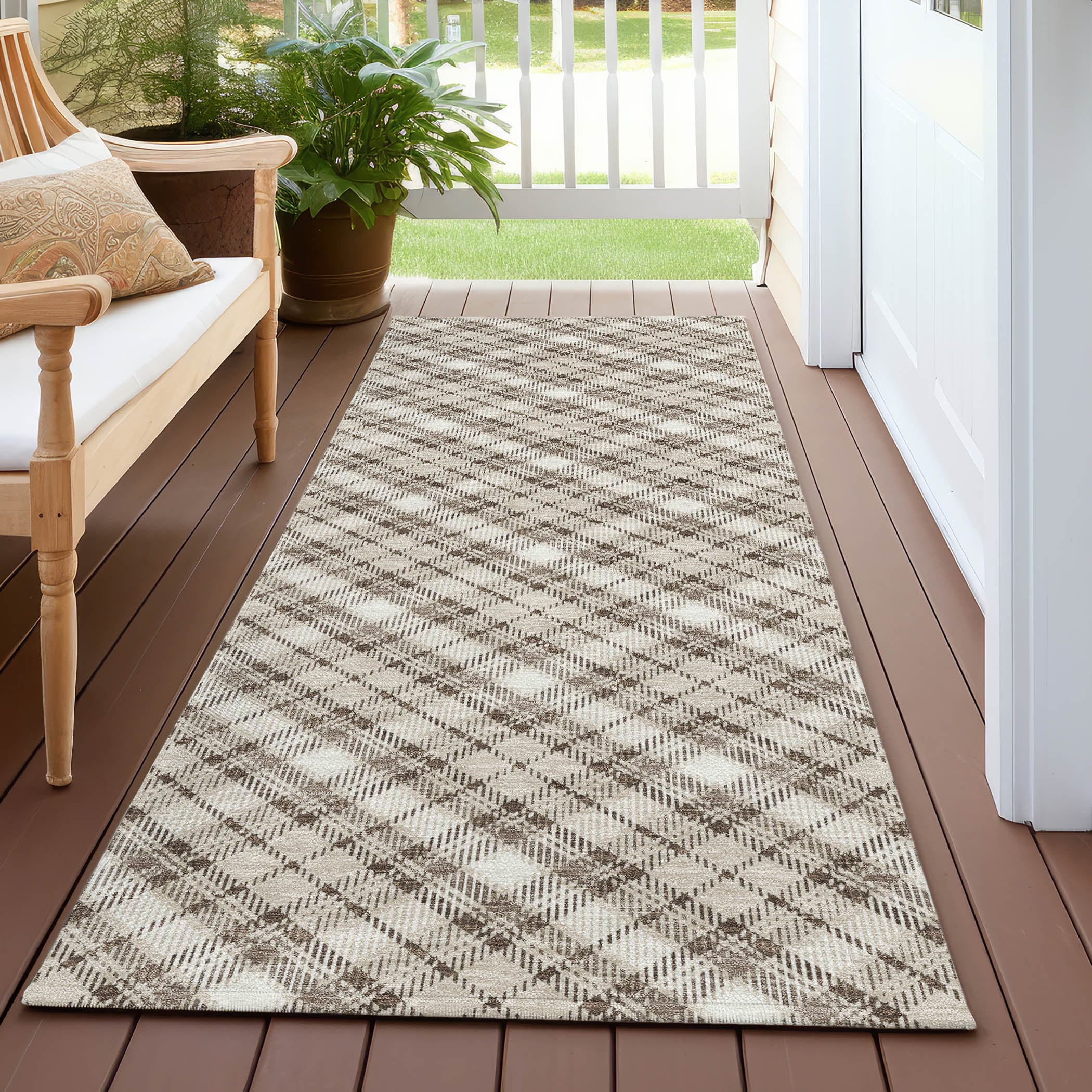 Luxury Washable Indoor/Outdoor Transitional SE3 Beige Brown Rug 2'3" x 7'6" #shape_Runner