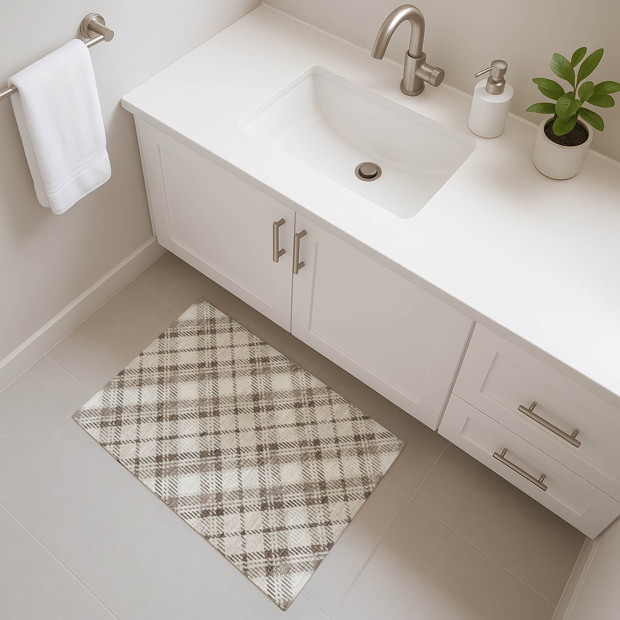 Luxury Washable Indoor/Outdoor Transitional SE3 Beige Brown Rug 1'8" x 2'6" #shape_Rectangle