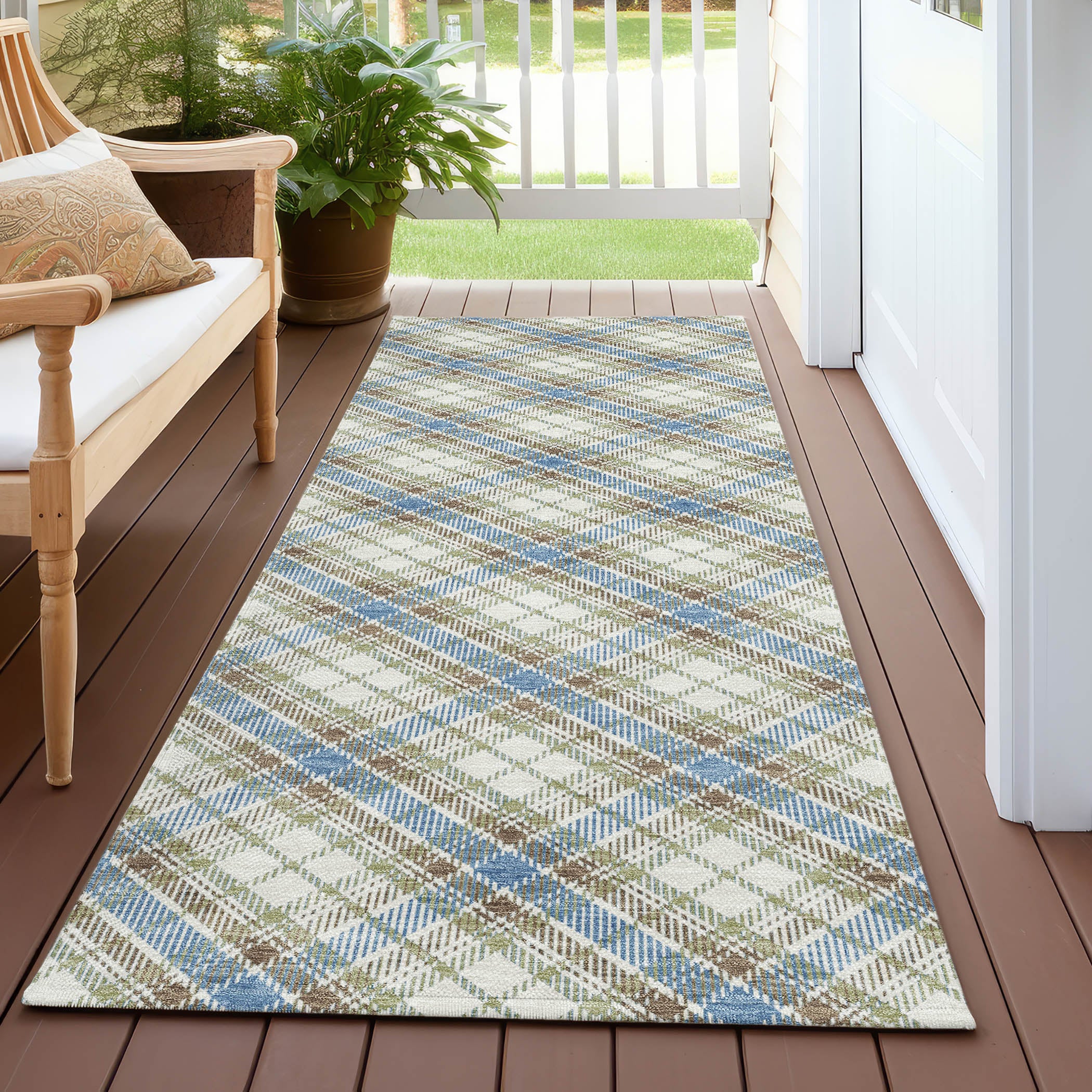 Luxury Washable Indoor/Outdoor Transitional SE3 Blue Rug 2'3" x 7'6" #shape_Runner