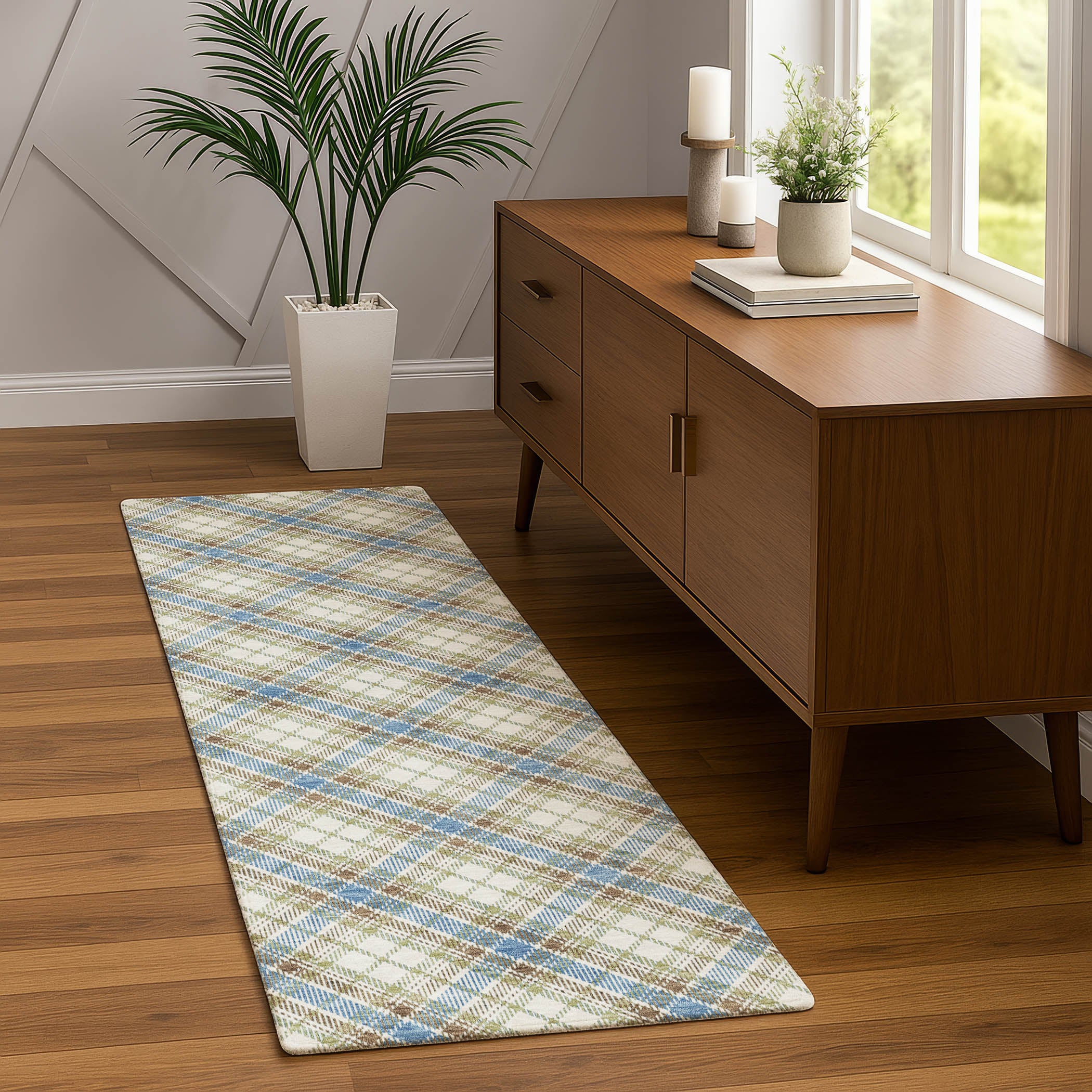 Luxury Washable Indoor/Outdoor Transitional SE3 Blue Rug 2'3" x 7'6" #shape_Runner