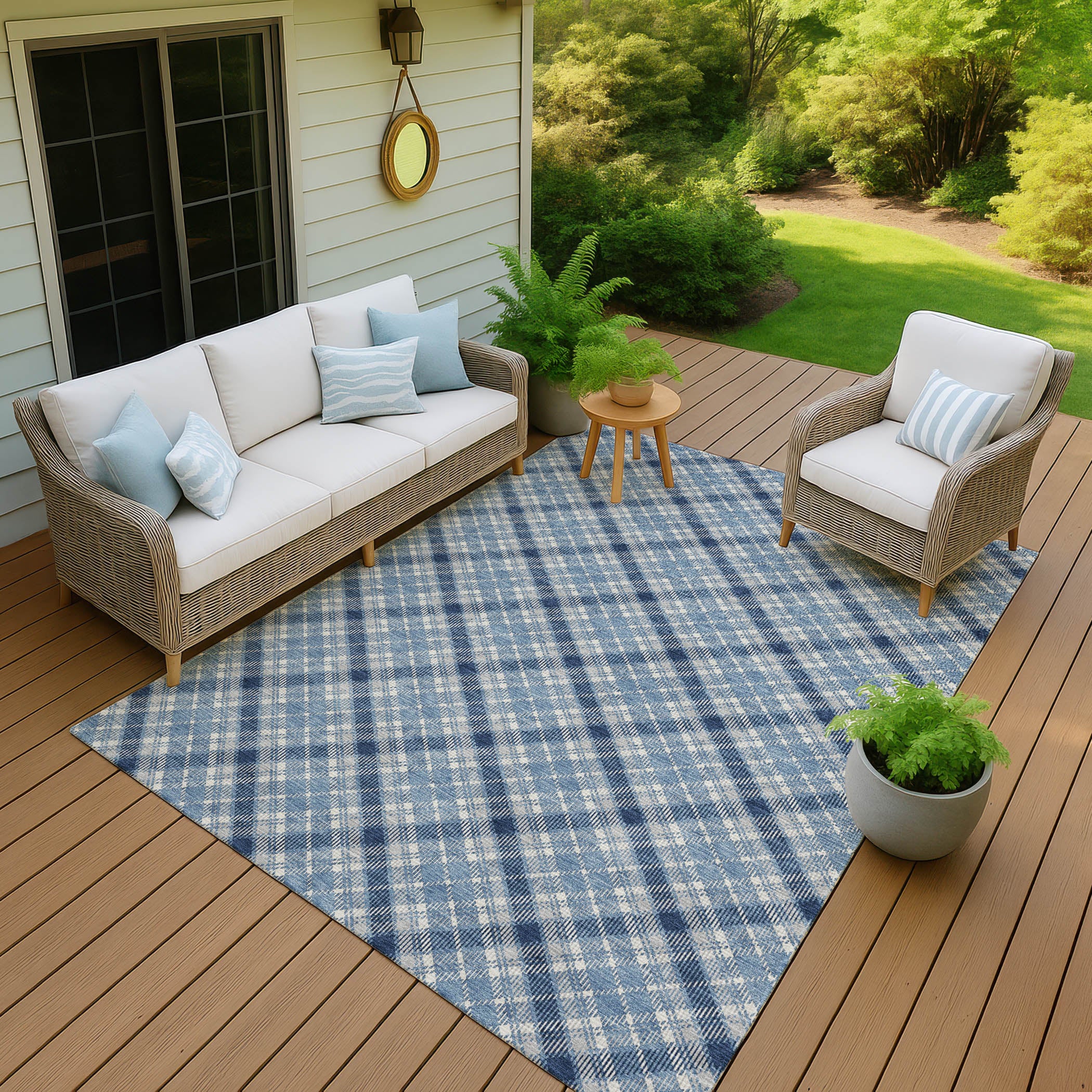 Luxury Washable Indoor/Outdoor Transitional SE3 Denim Blue Rug 1'8" x 2'6" #shape_Rectangle