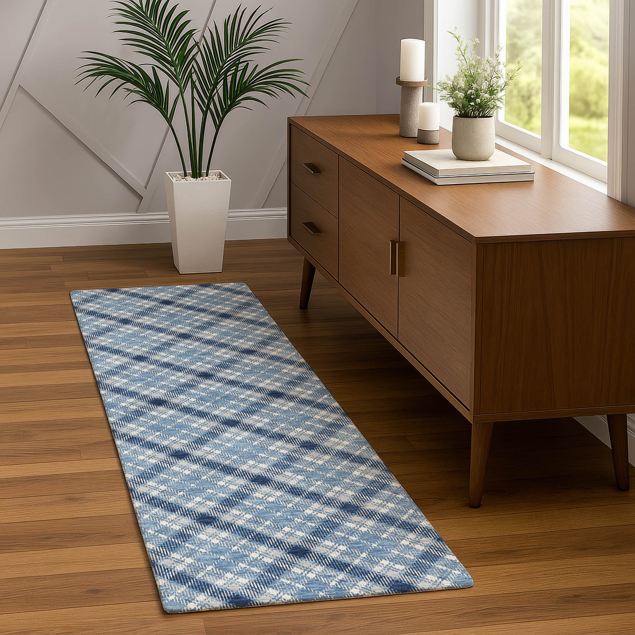 Luxury Washable Indoor/Outdoor Transitional SE3 Denim Blue Rug 2'3" x 7'6" #shape_Runner