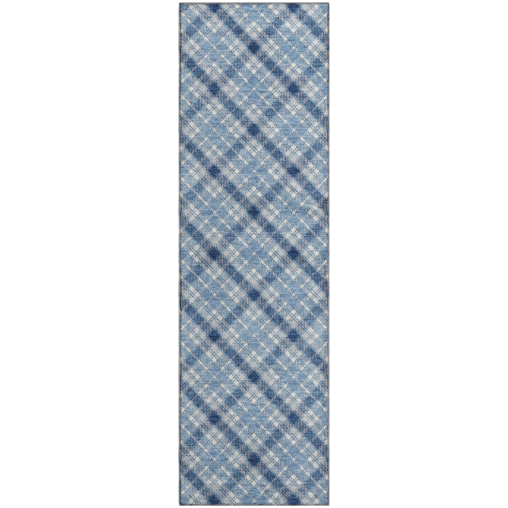 Luxury Washable Indoor/Outdoor Transitional SE3 Denim Blue Rug 2'3" x 7'6" #shape_Runner