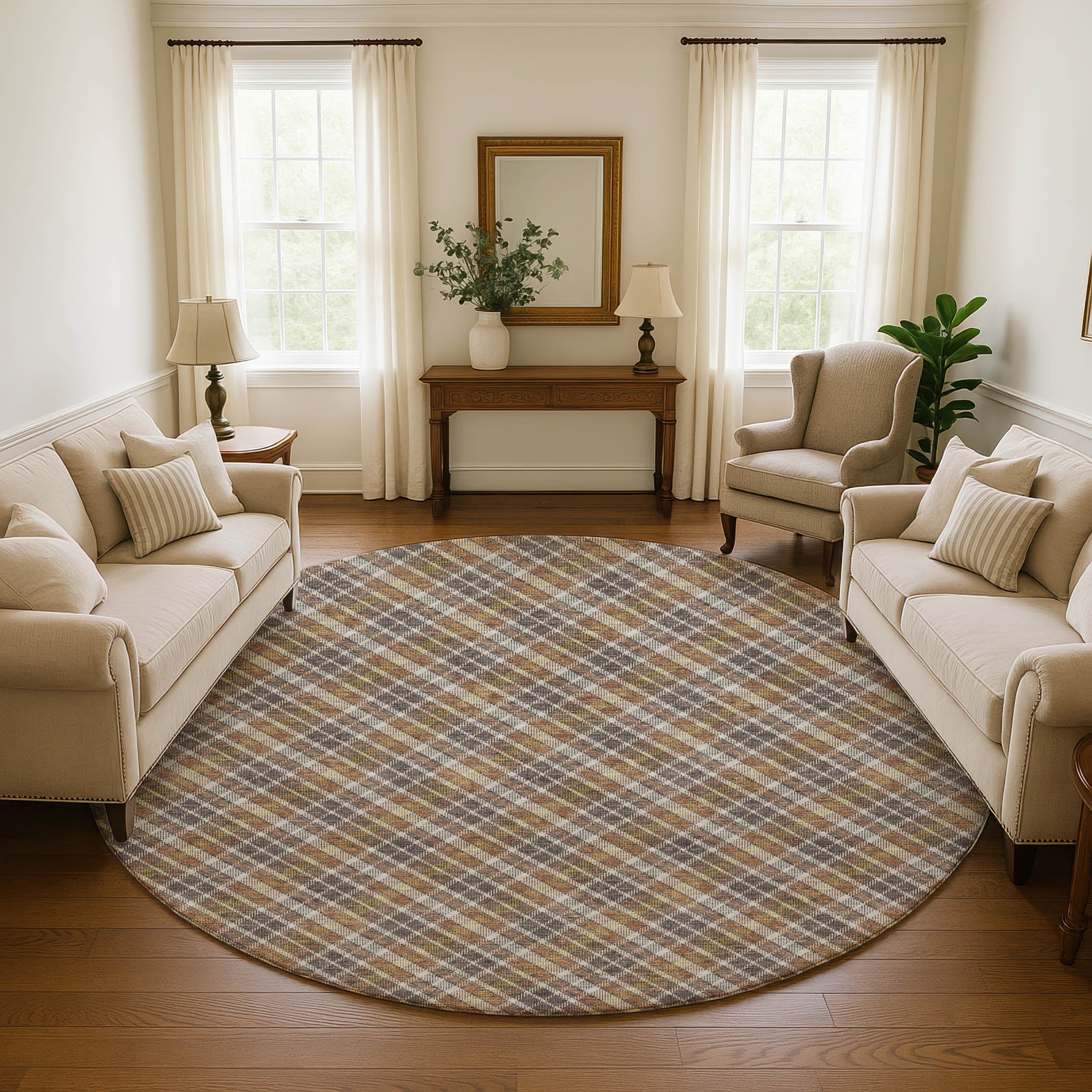 Luxury Washable Indoor/Outdoor Transitional SE3 Earth Multi Rug 8' x 8' #shape_Round