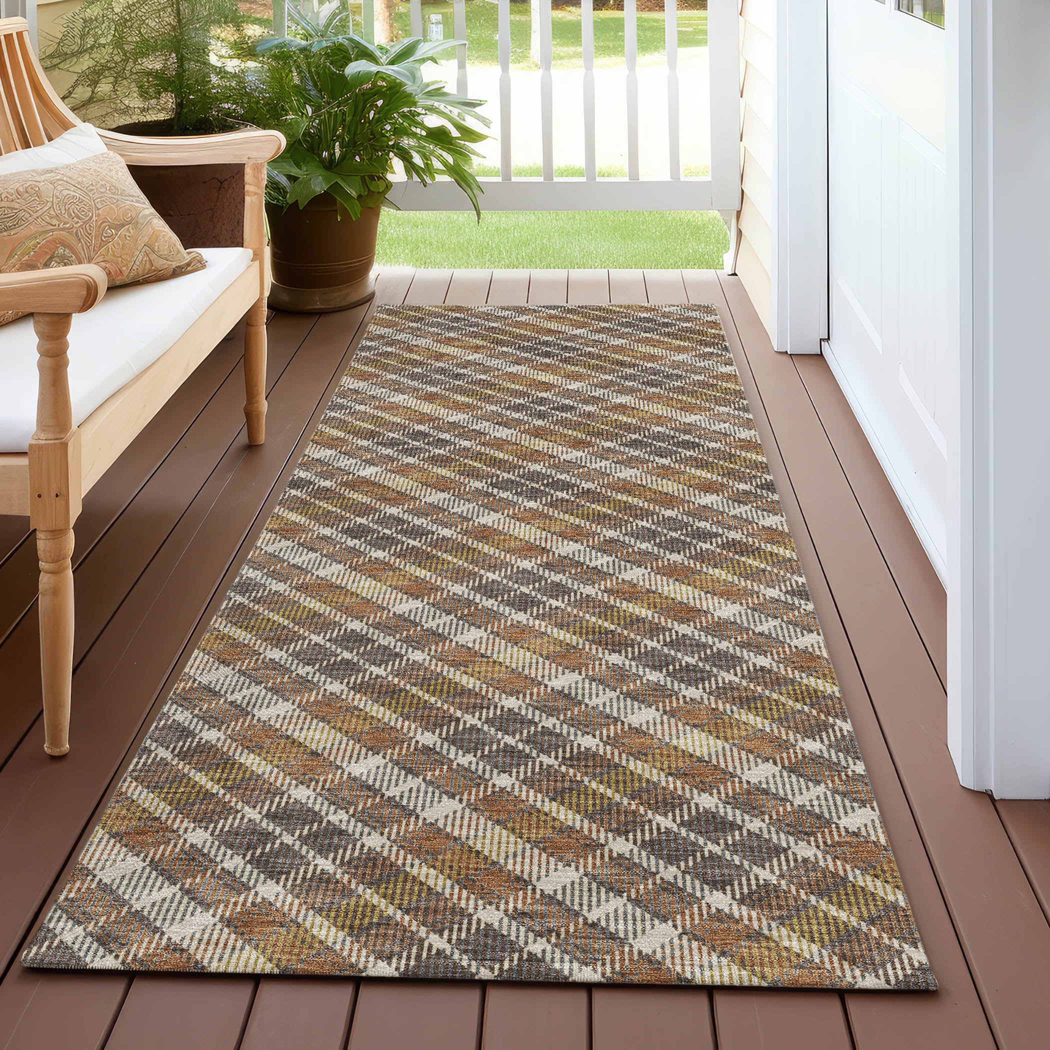 Luxury Washable Indoor/Outdoor Transitional SE3 Earth Multi Rug 2'3" x 7'6" #shape_Runner
