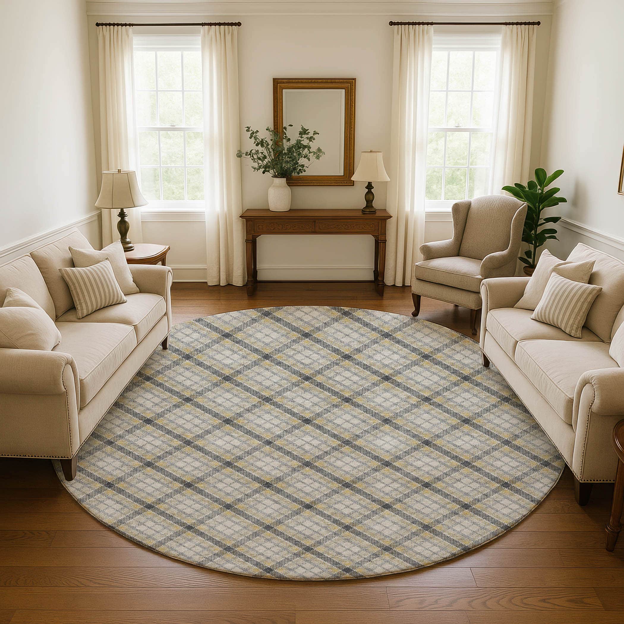 Luxury Washable Indoor/Outdoor Transitional SE3 Granite Gray Rug 8' x 8' #shape_Round