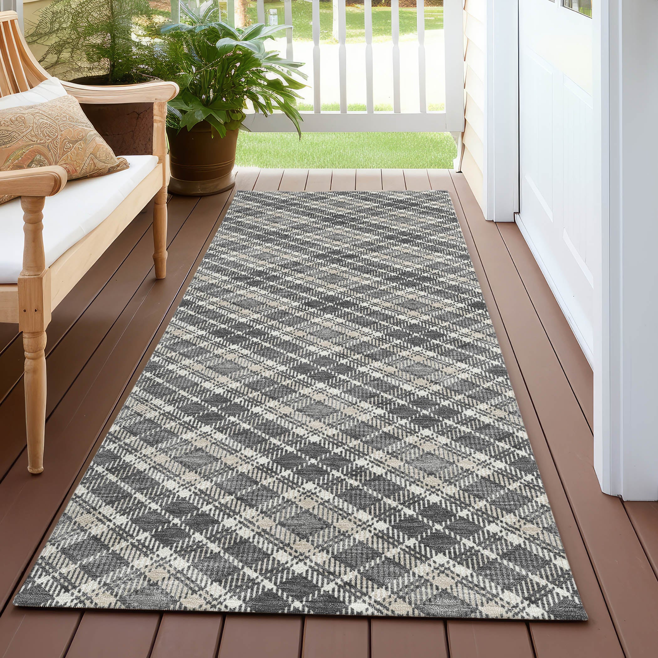 Luxury Washable Indoor/Outdoor Transitional SE3 Gray Rug 2'3" x 7'6" #shape_Runner
