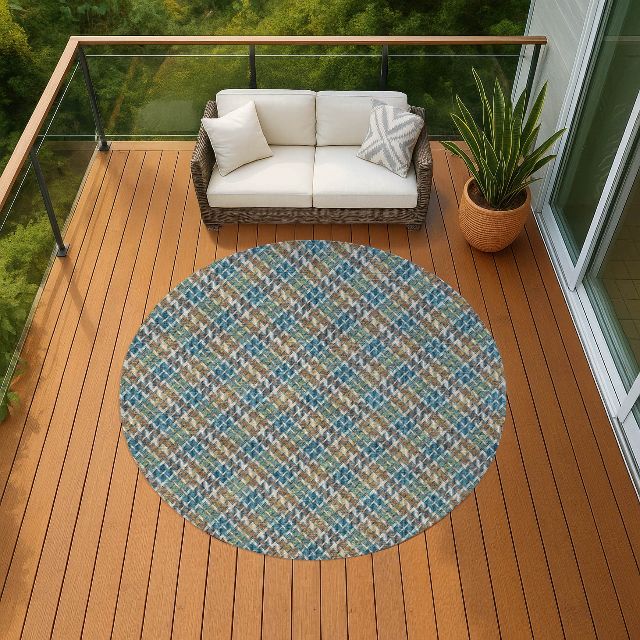 Luxury Washable Indoor/Outdoor Transitional SE3 Jewel Multi Rug 8' x 8' #shape_Round